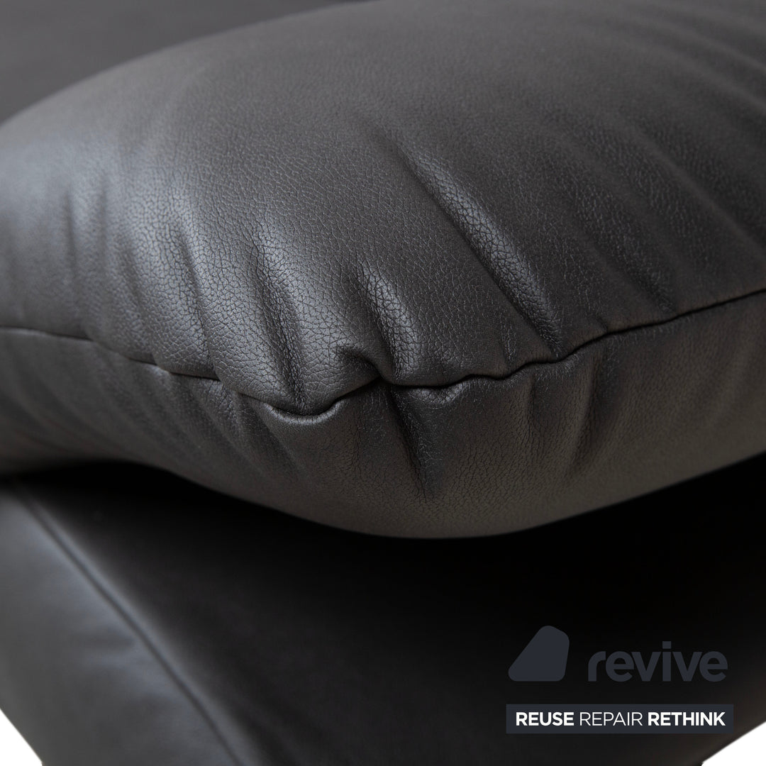Koinor Rossini læder to-personers sofa sort antracit manuel funktion sofa ny polstring GAVIN 117