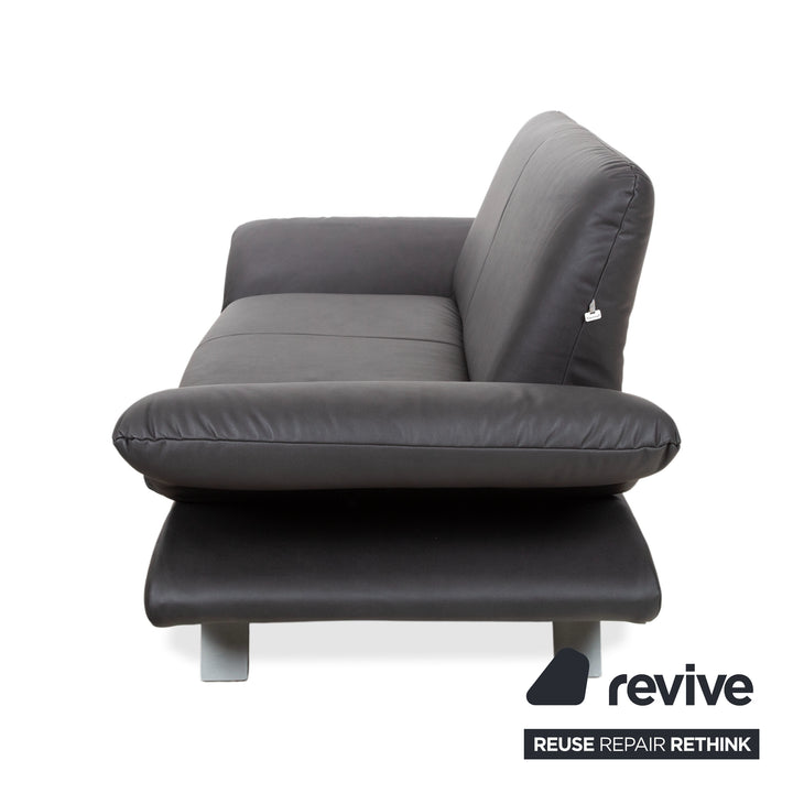 Koinor Rossini læder to-personers sofa sort antracit manuel funktion sofa ny polstring GAVIN 117