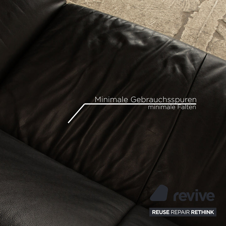 Koinor Rossini Leather Two Seater Black Manual Function Sofa Couch