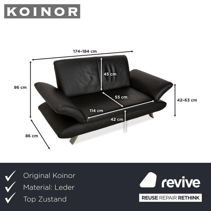 Koinor Rossini Leather Two Seater Black Manual Function Sofa Couch