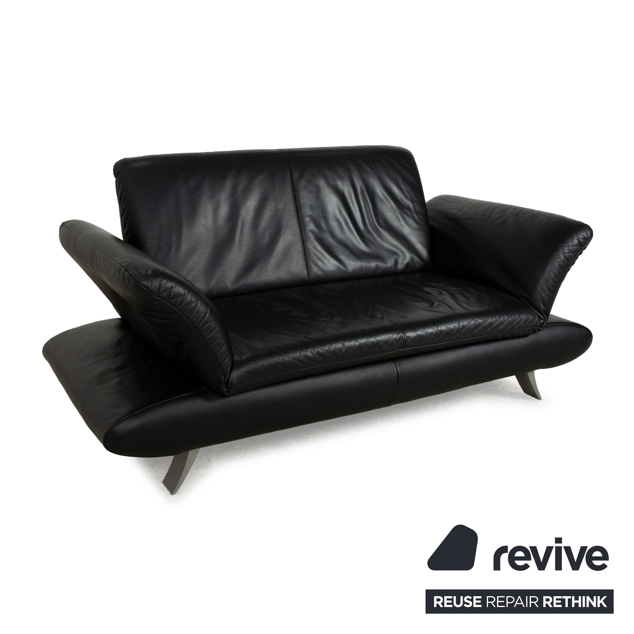 Koinor Rossini Leather Two Seater Black Manual Function Sofa Couch