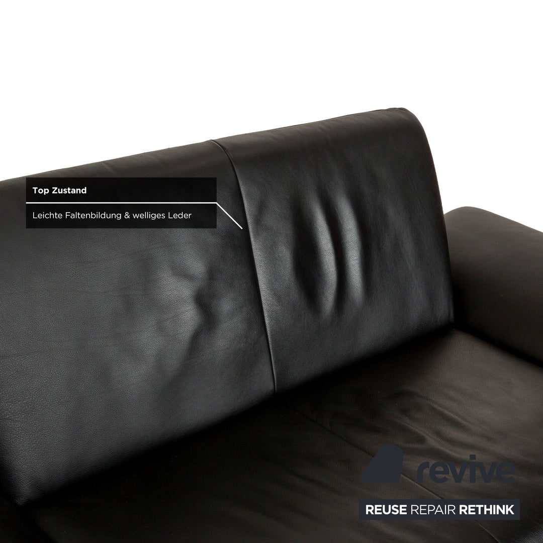 Koinor Rossini Leather Two Seater Black Manual Function Sofa Couch