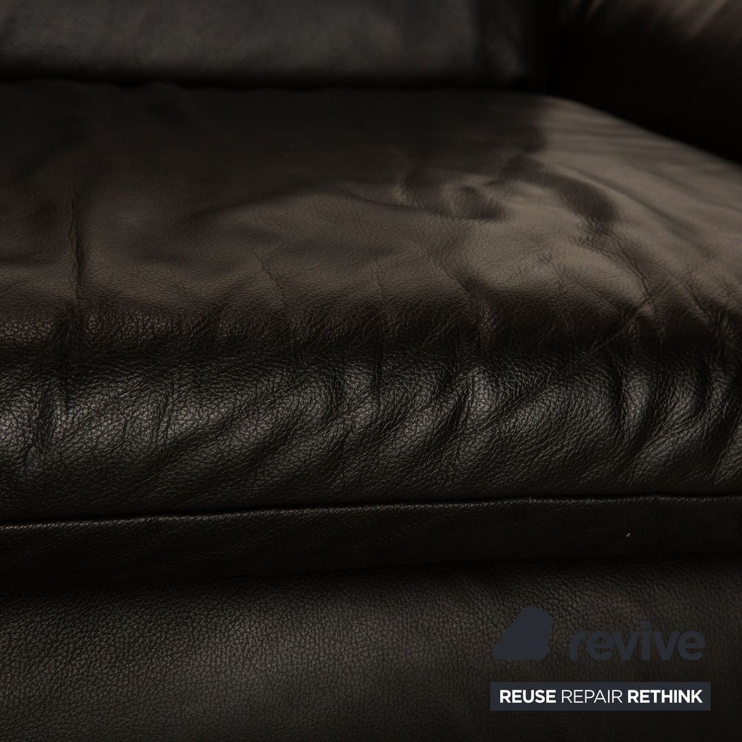 Koinor Rossini Leather Two Seater Black Manual Function Sofa Couch