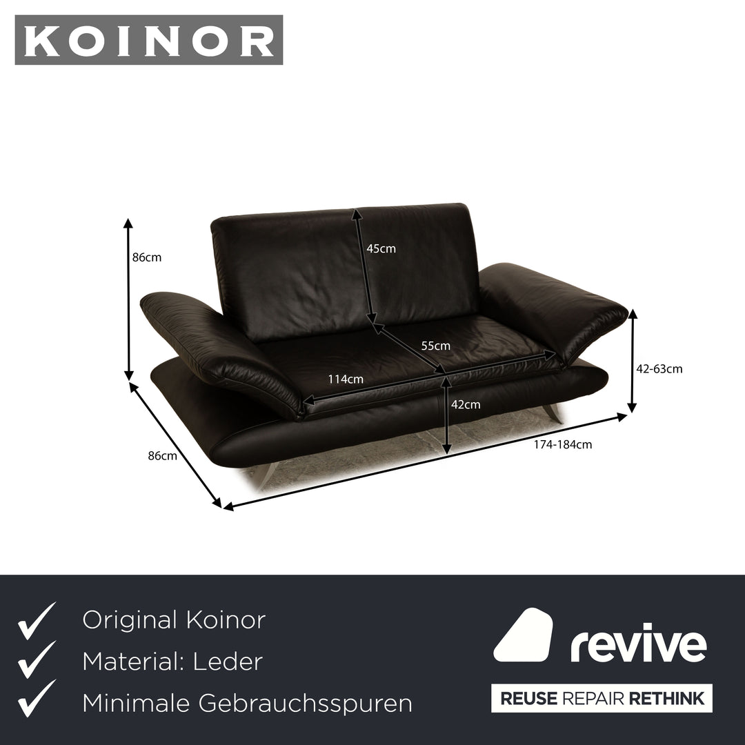 Koinor Rossini Leather Two Seater Black Manual Function Sofa Couch