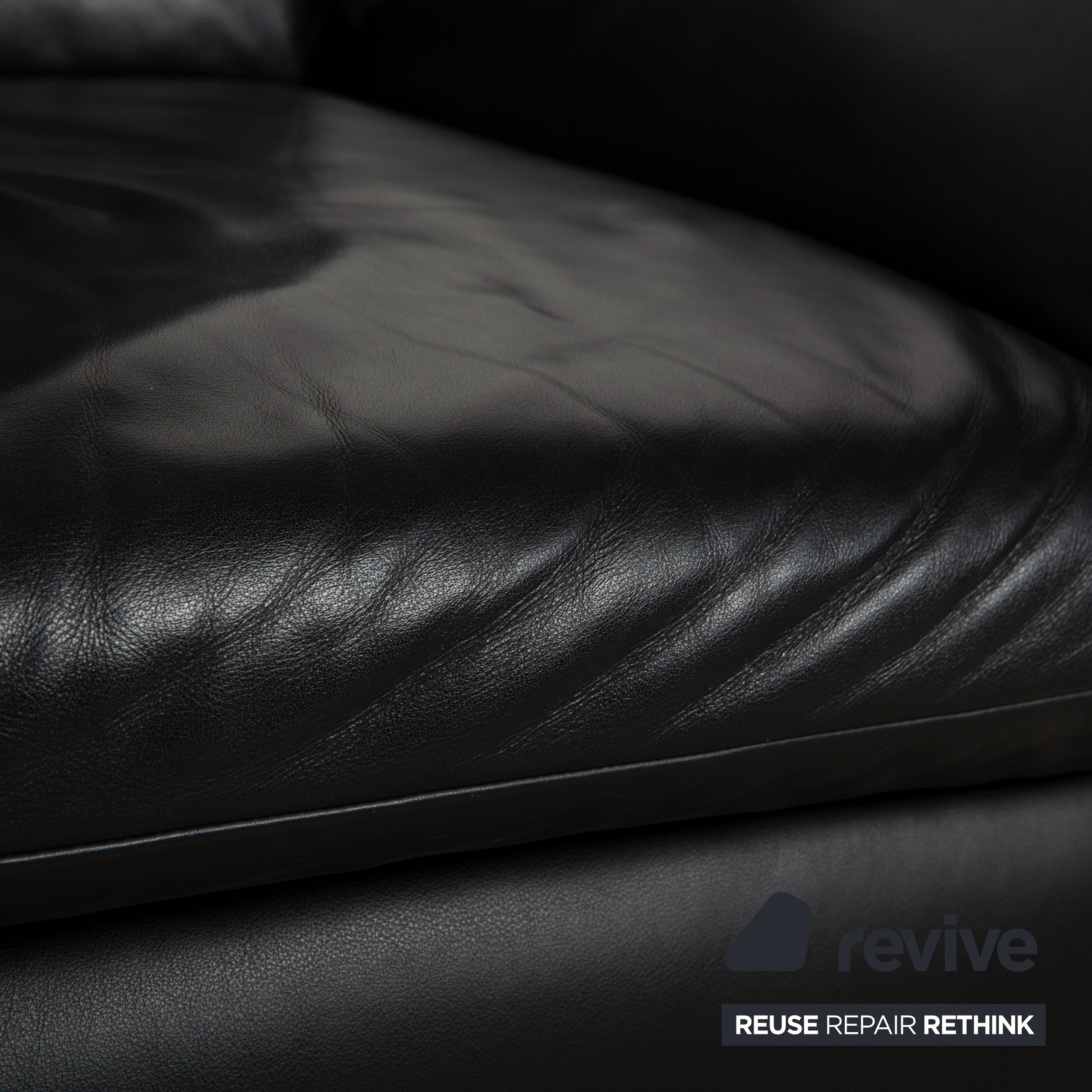 Koinor Rossini Leather Two Seater Black Manual Function Sofa Couch