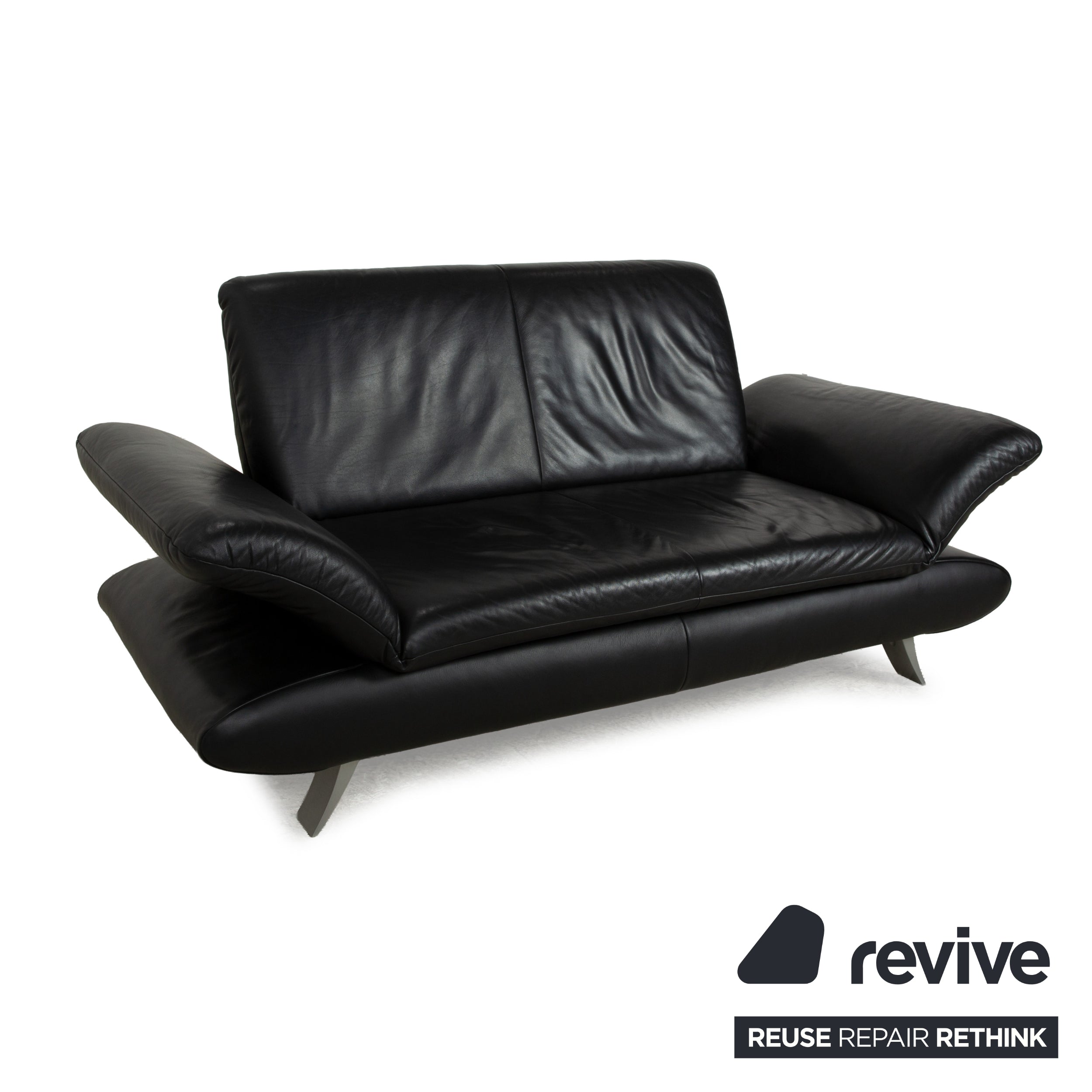 Koinor Rossini Leather Two Seater Black Manual Function Sofa Couch
