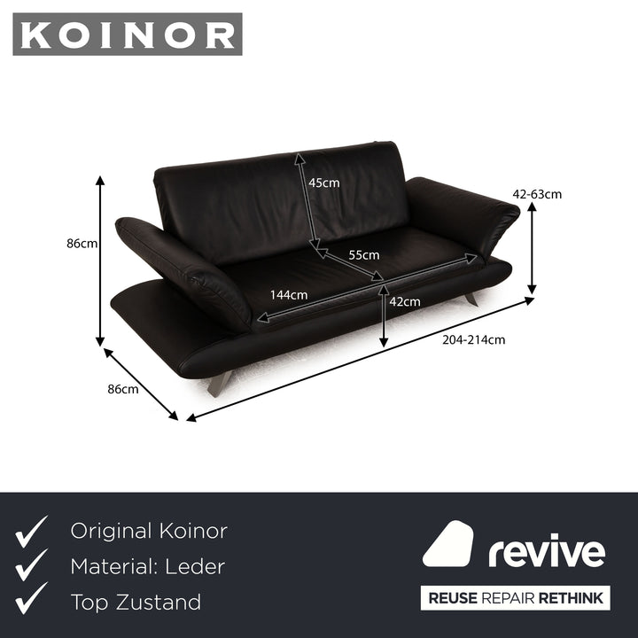Koinor Rossini Leather Two Seater Black Sofa Couch Function