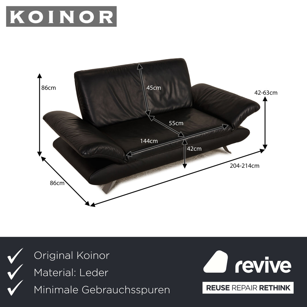 Koinor Rossini Leather Two Seater Black Sofa Couch Function