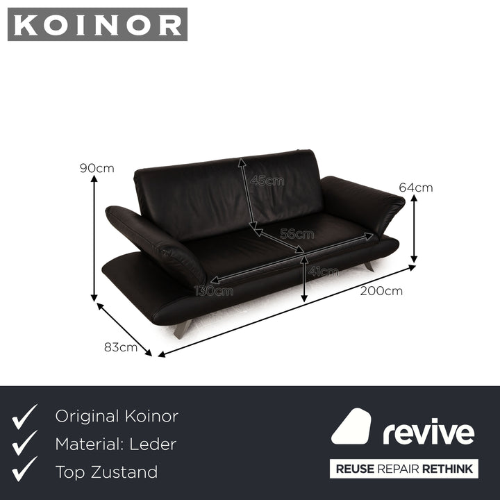 Koinor Rossini Leather Two Seater Black Sofa Couch Function