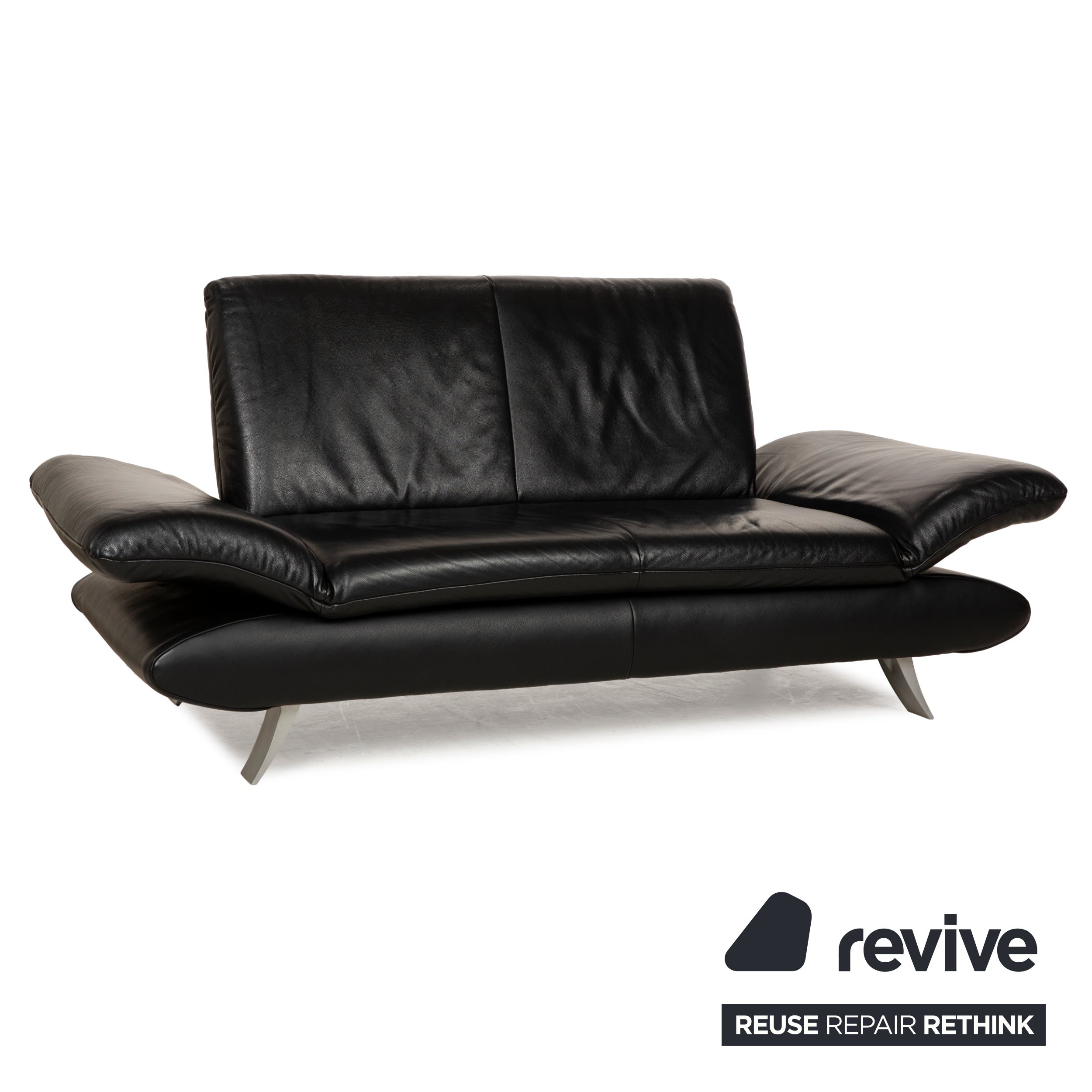Koinor Rossini Leather Two Seater Black Sofa Couch Manual Function