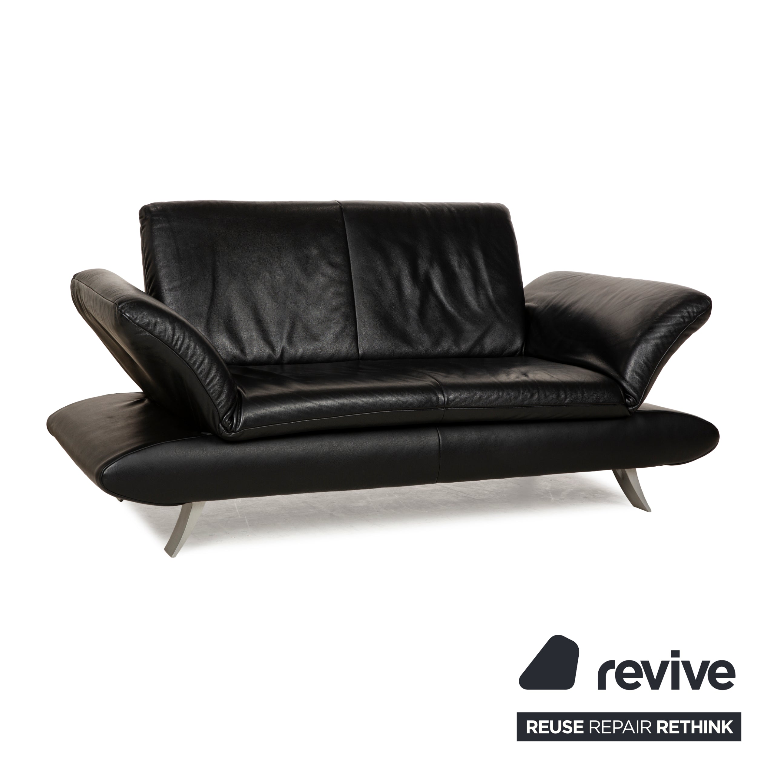 Koinor Rossini Leather Two Seater Black Sofa Couch Manual Function