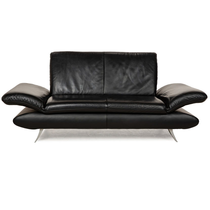 Koinor Rossini Leather Two Seater Black Sofa Couch Manual Function