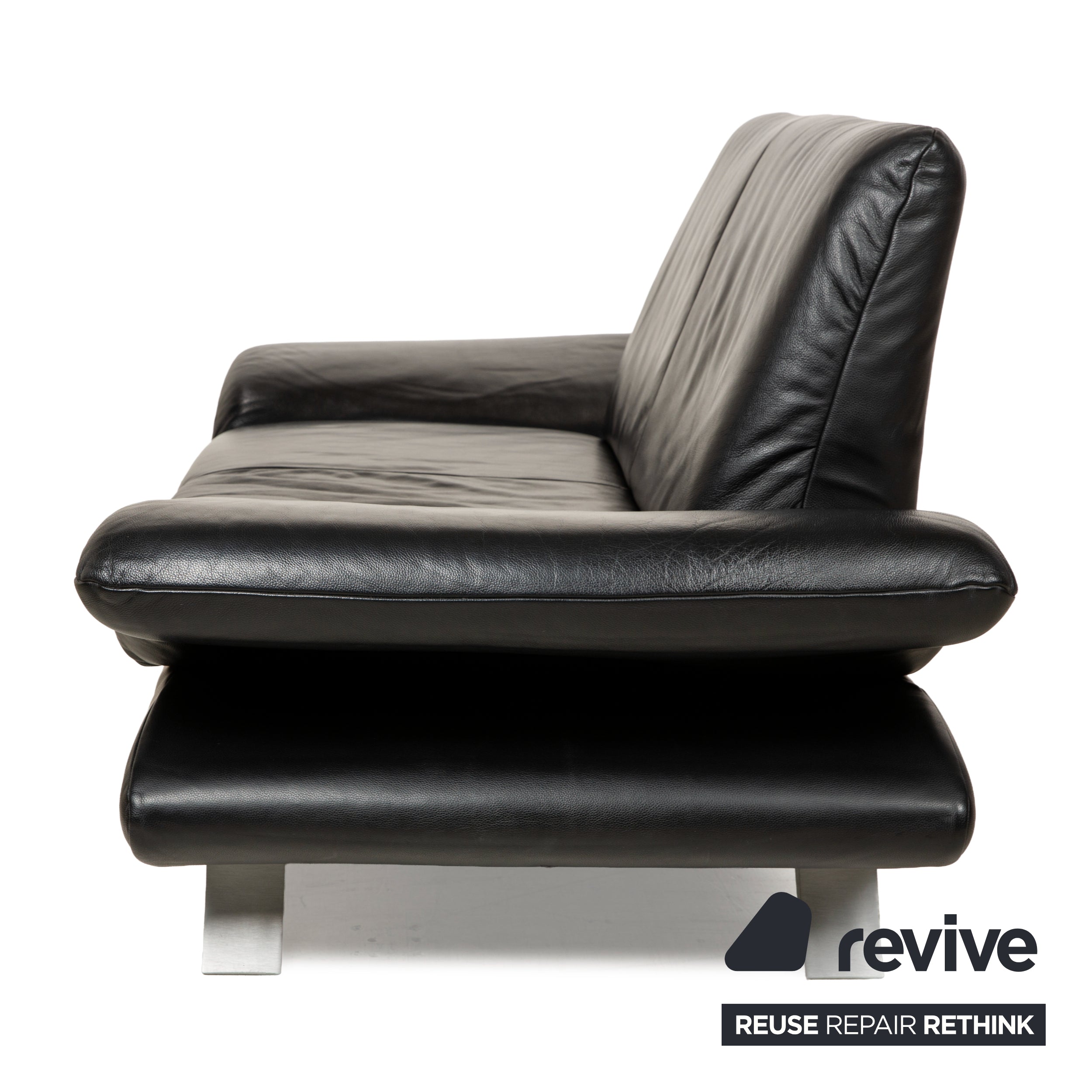 Koinor Rossini Leather Two Seater Black Sofa Couch Manual Function