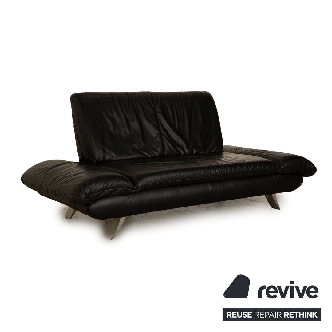 Koinor Rossini Leather Two Seater Black Sofa Couch Manual Function