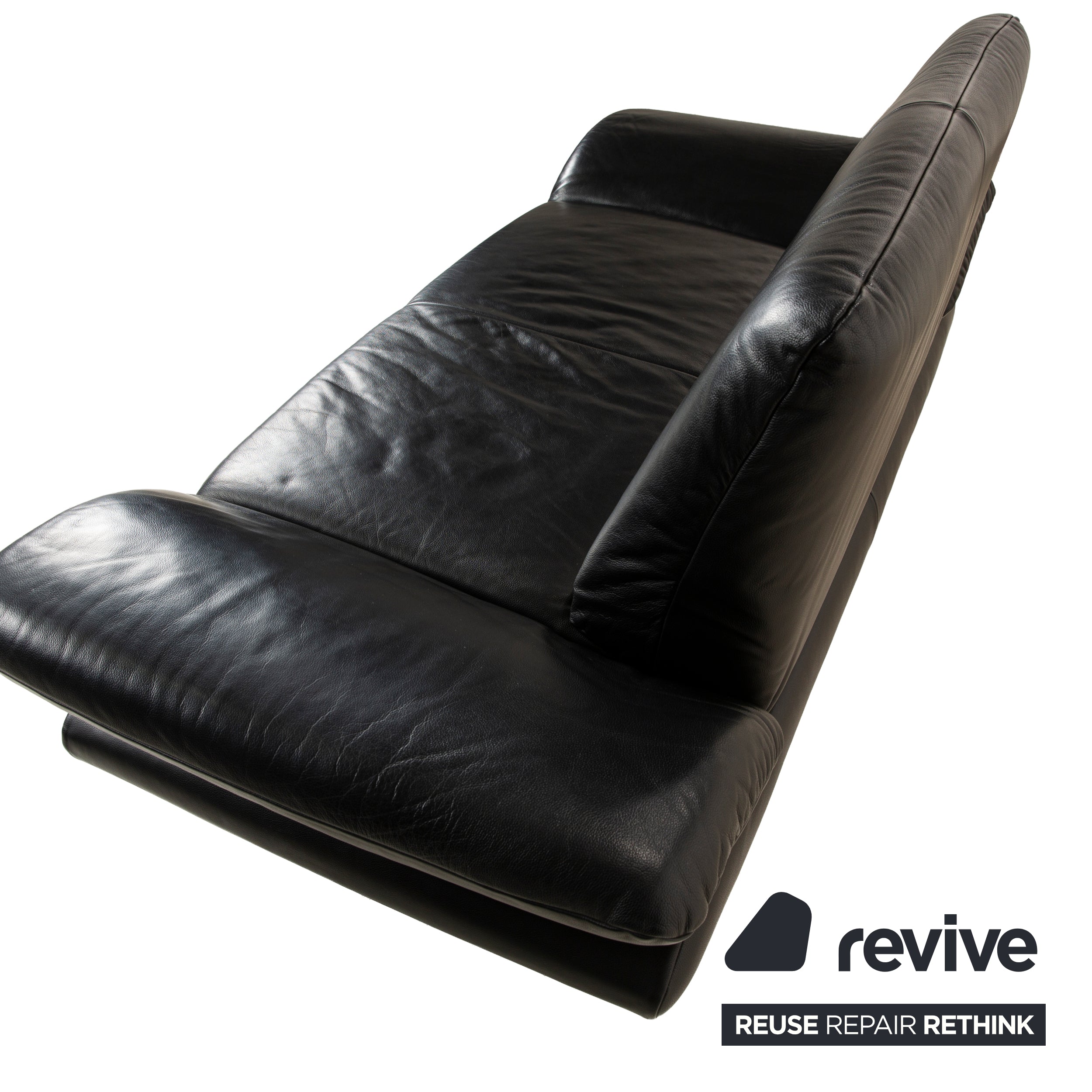 Koinor Rossini Leather Two Seater Black Sofa Couch Manual Function