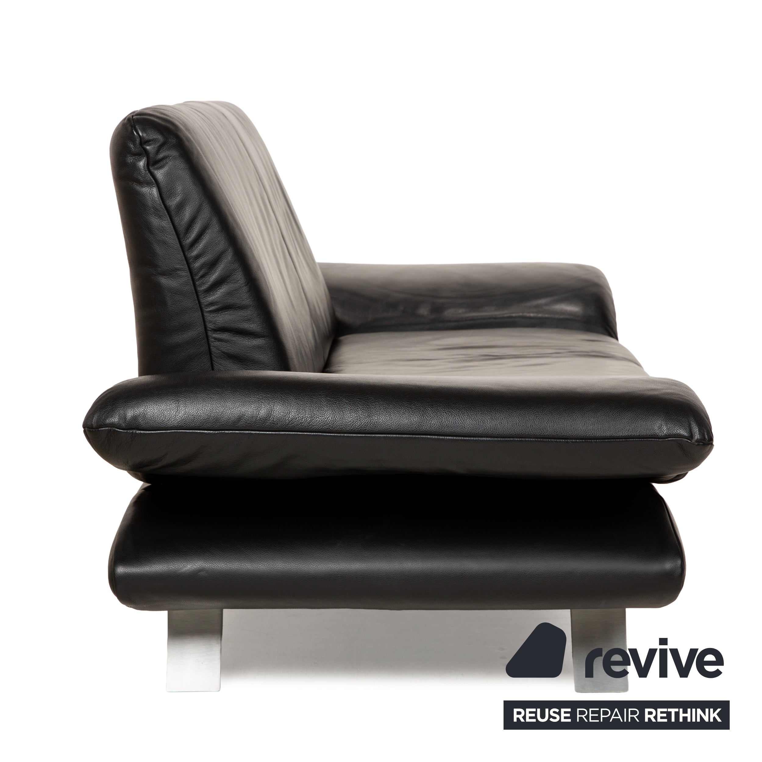Koinor Rossini Leather Two Seater Black Sofa Couch Manual Function
