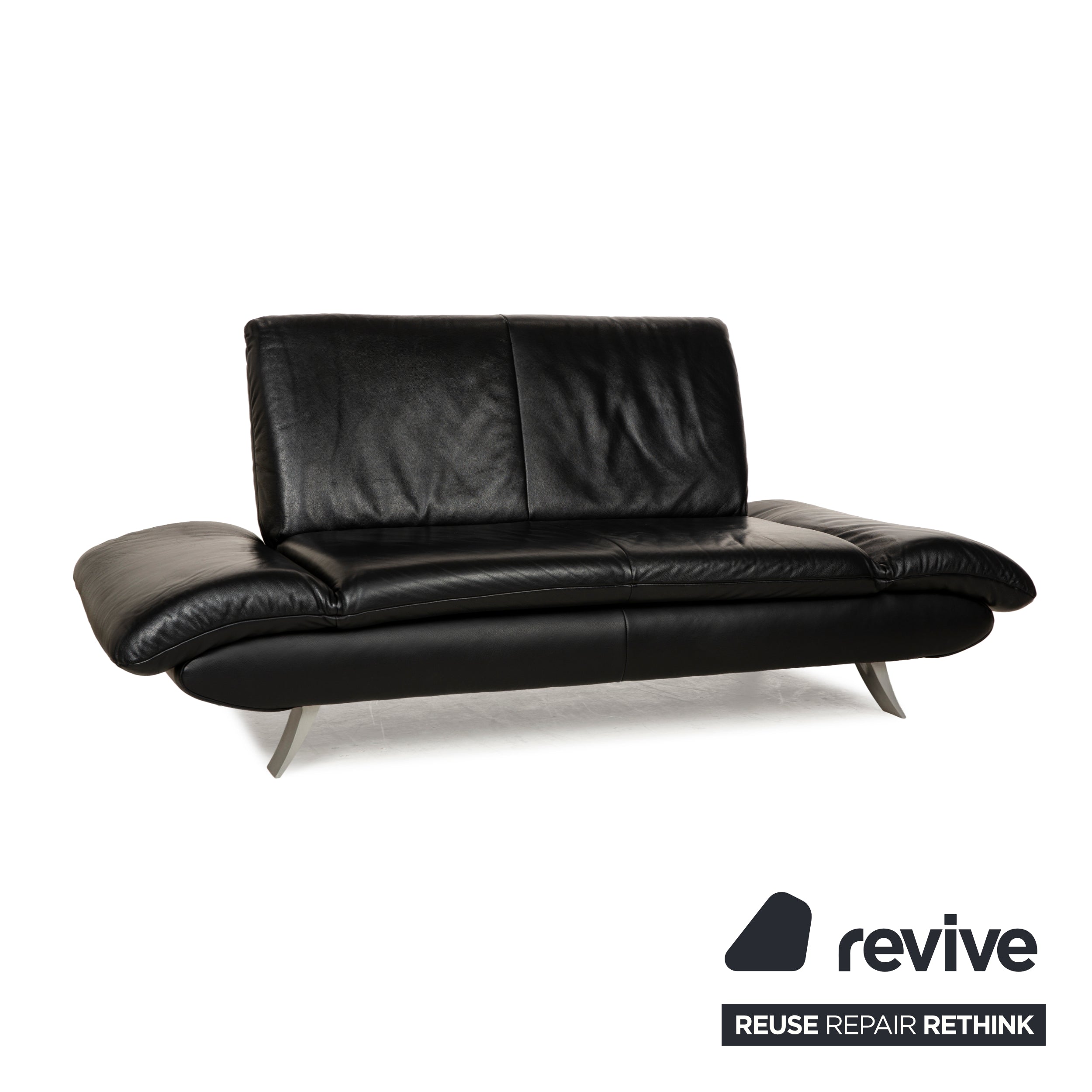 Koinor Rossini Leather Two Seater Black Sofa Couch Manual Function