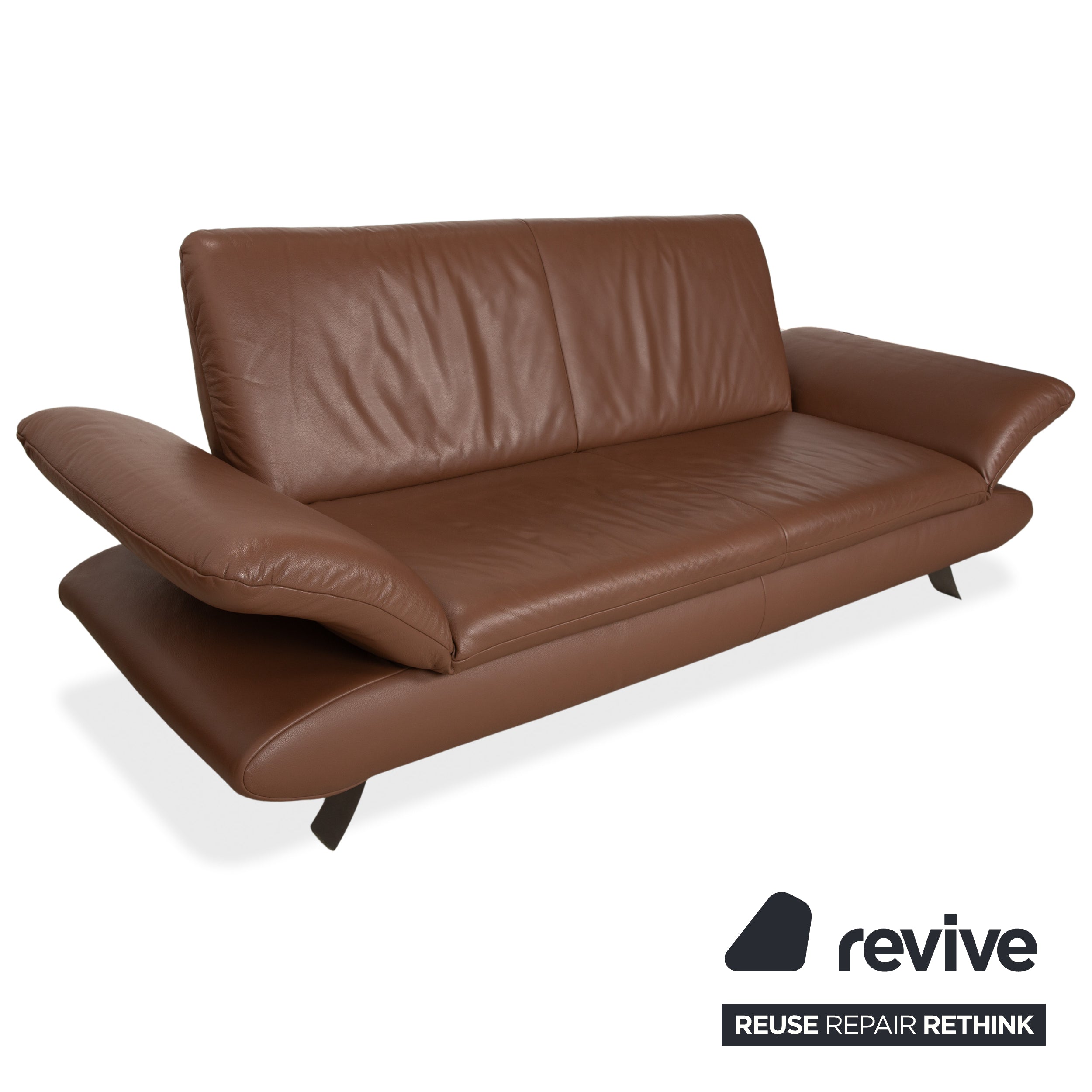 Fauteuil deux places en cuir marron Koinor Rossini, canapé à réglage manuel