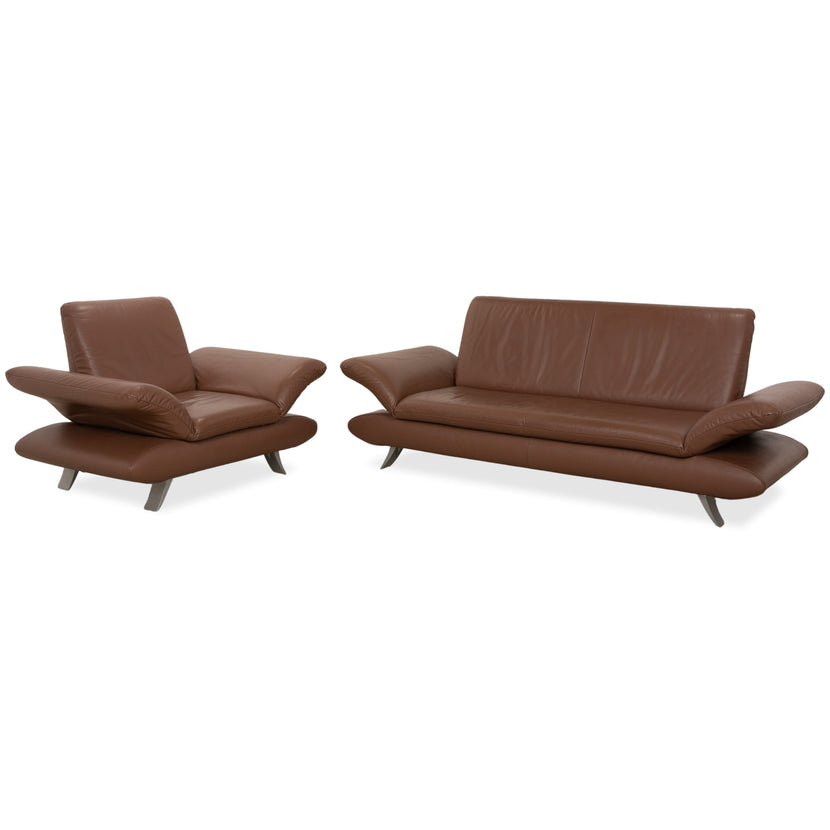 Fauteuil deux places en cuir marron Koinor Rossini, canapé à réglage manuel