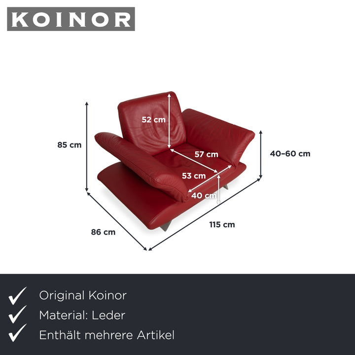 KOINOR Rossini Leather Two-Seater Armchair Red Manual Function Sofa Couch