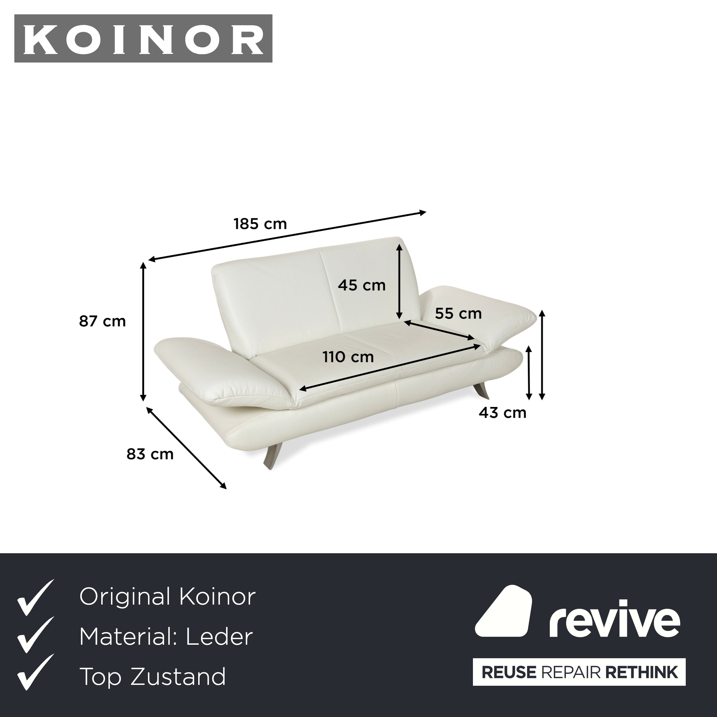 Koinor Rossini Leder Zweisitzer Weiß manuelle Funktion Sofa Couch