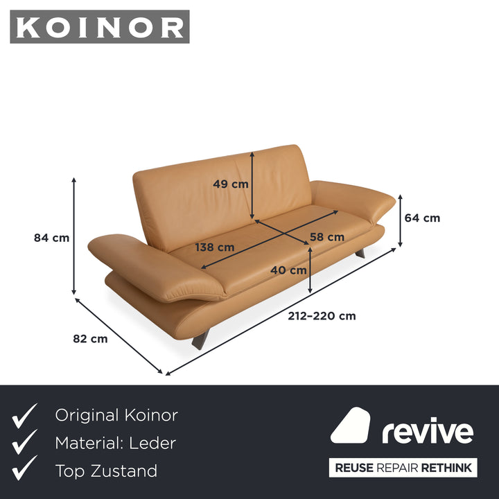 Koinor Rossini Two-Seater Leather Sofa Apricot Cream Beige Manual Function Couch