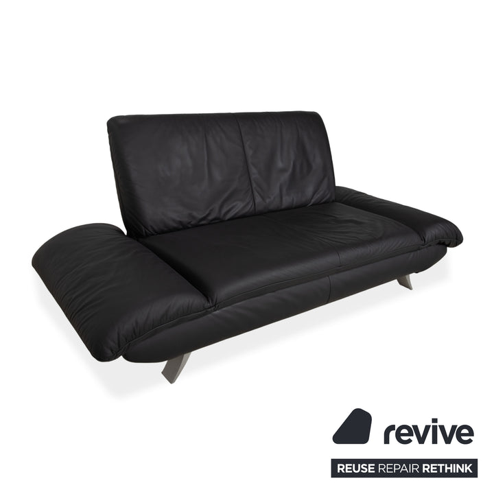 Koinor Rossini Two-Seater Leather Sofa Dark Grey Anthracite Couch Manual Function