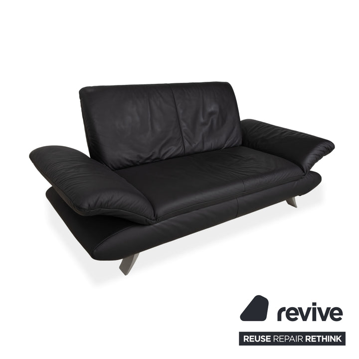 Koinor Rossini Two-Seater Leather Sofa Dark Grey Anthracite Couch Manual Function