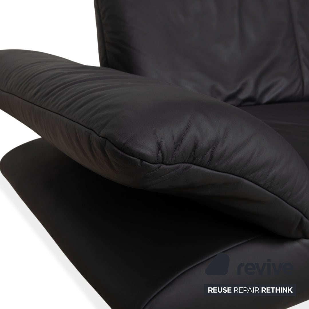 Koinor Rossini Two-Seater Leather Sofa Dark Grey Anthracite Couch Manual Function