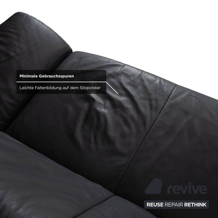 Koinor Rossini Two-Seater Leather Sofa Dark Grey Anthracite Couch Manual Function