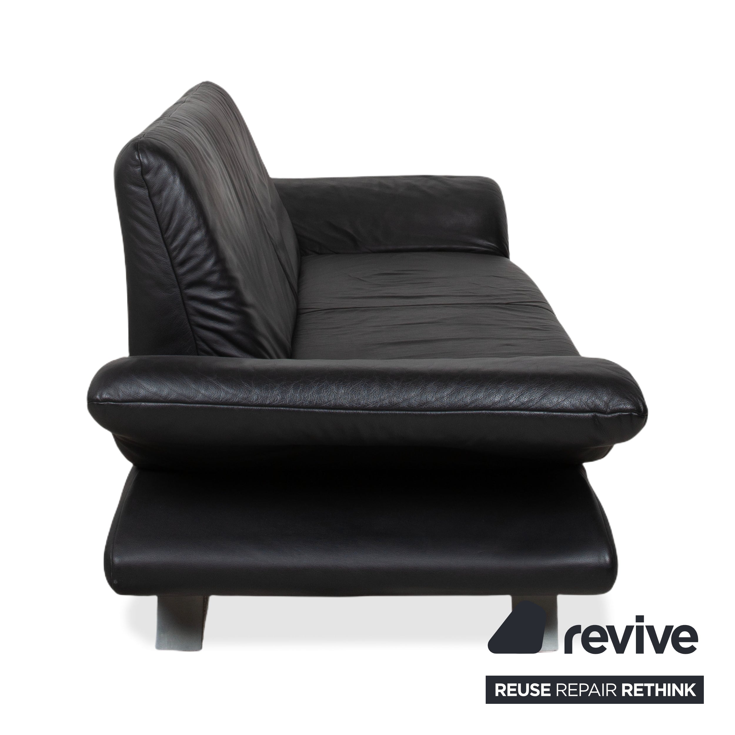 Koinor Rossini Two-Seater Black Leather Sofa Couch Manual Function