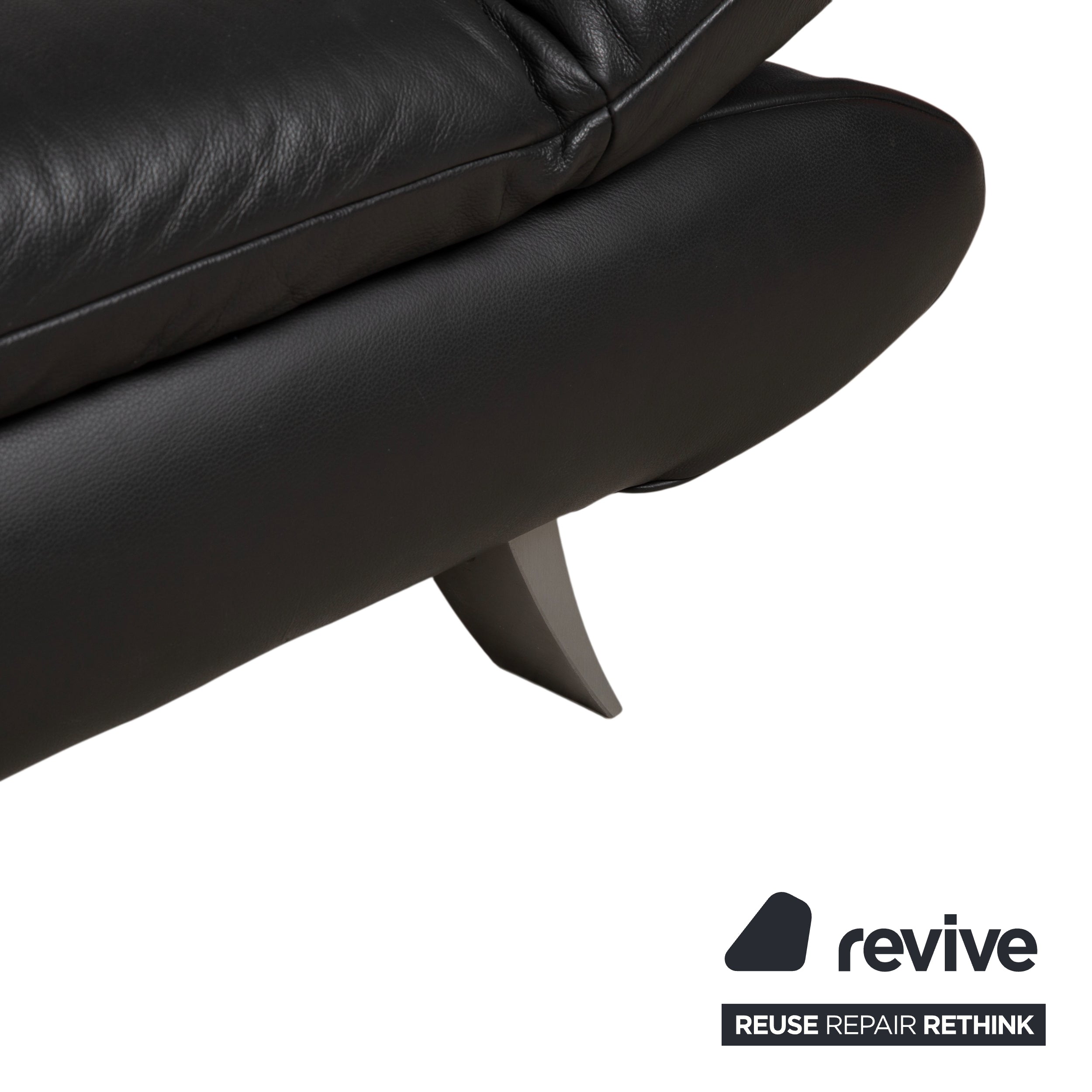 Koinor Rossini Two-Seater Black Leather Sofa Couch Manual Function
