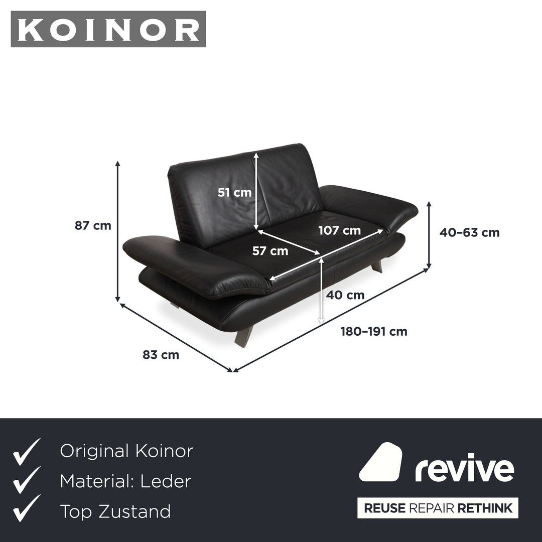 Koinor Rossini Canapé 2 places en cuir noir avec fonction manuelle