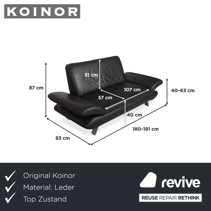 Koinor Rossini Canapé 2 places en cuir noir avec fonction manuelle