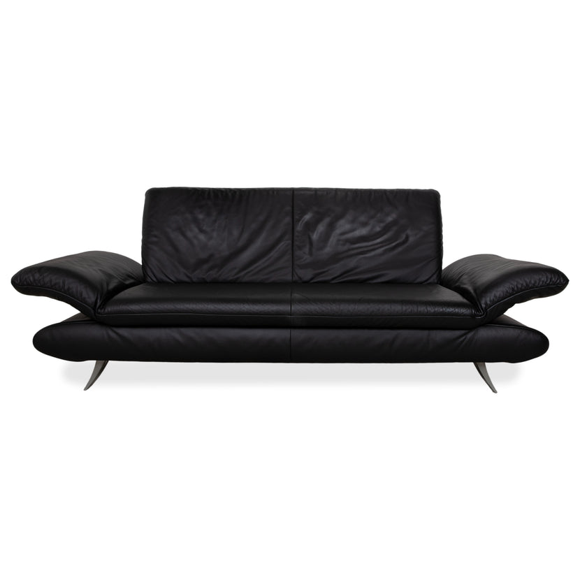 Koinor Rossini Two-Seater Black Leather Sofa Couch Manual Function