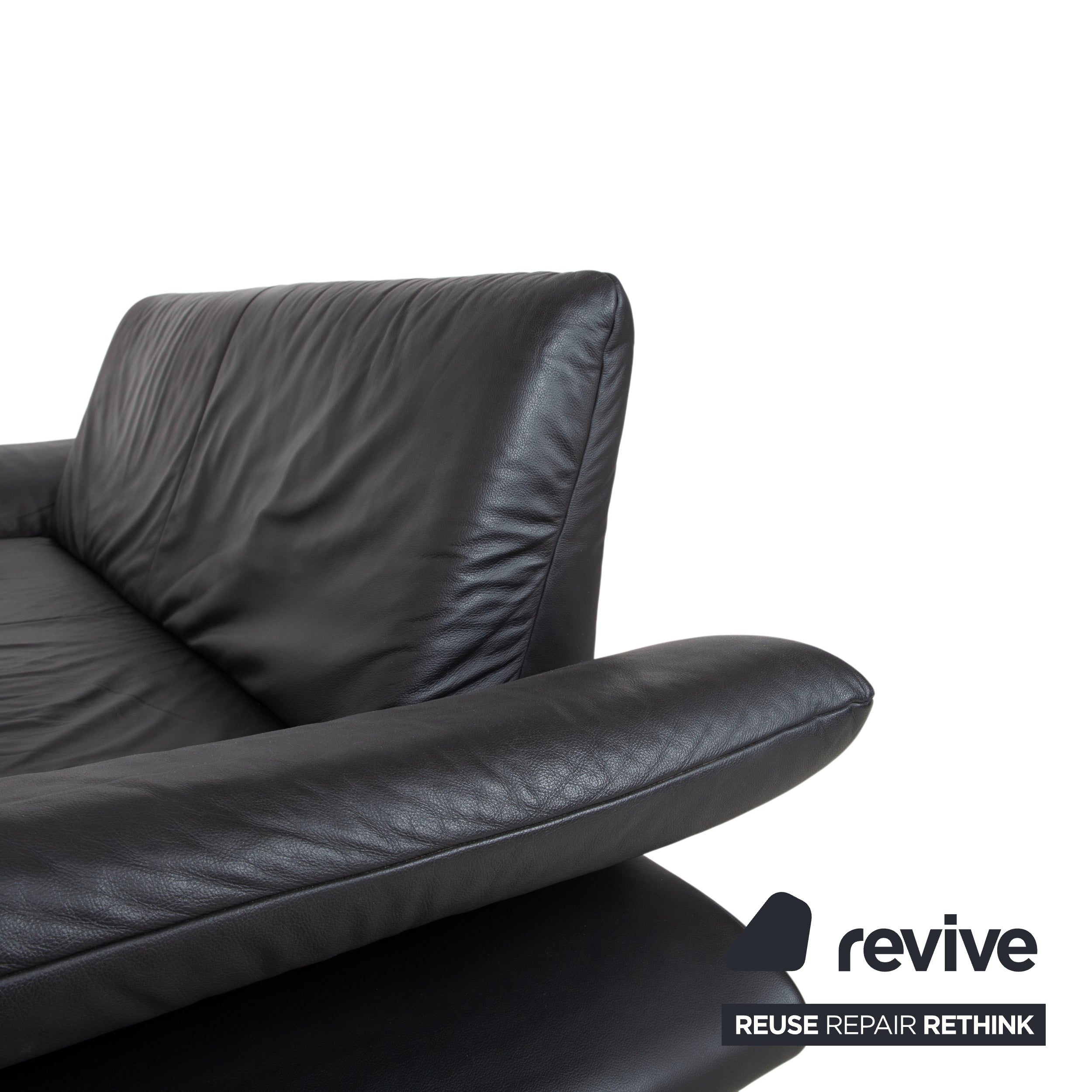 Koinor Rossini Two-Seater Black Leather Sofa Couch Manual Function