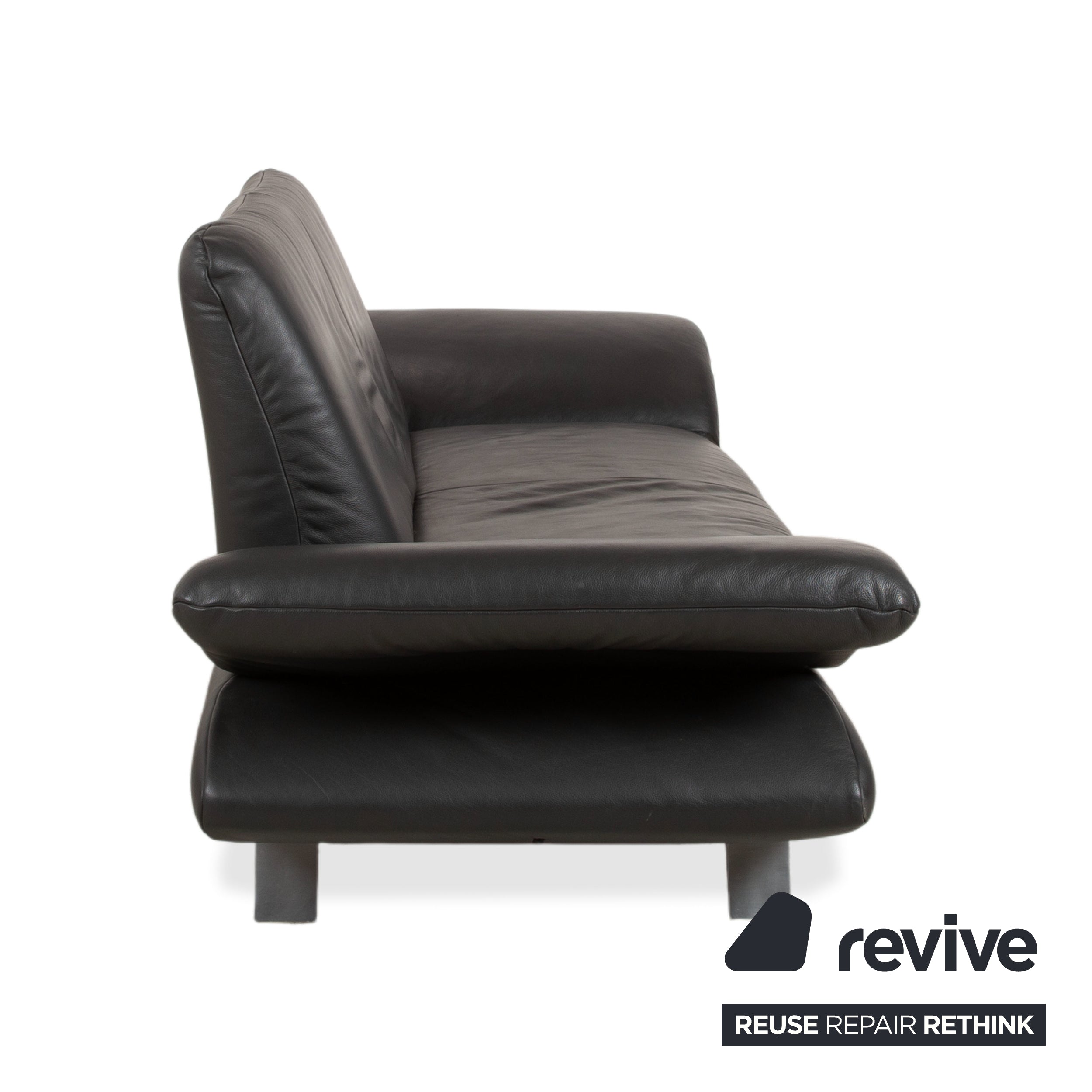 Koinor Rossini Two-Seater Black Leather Sofa Couch Manual Function
