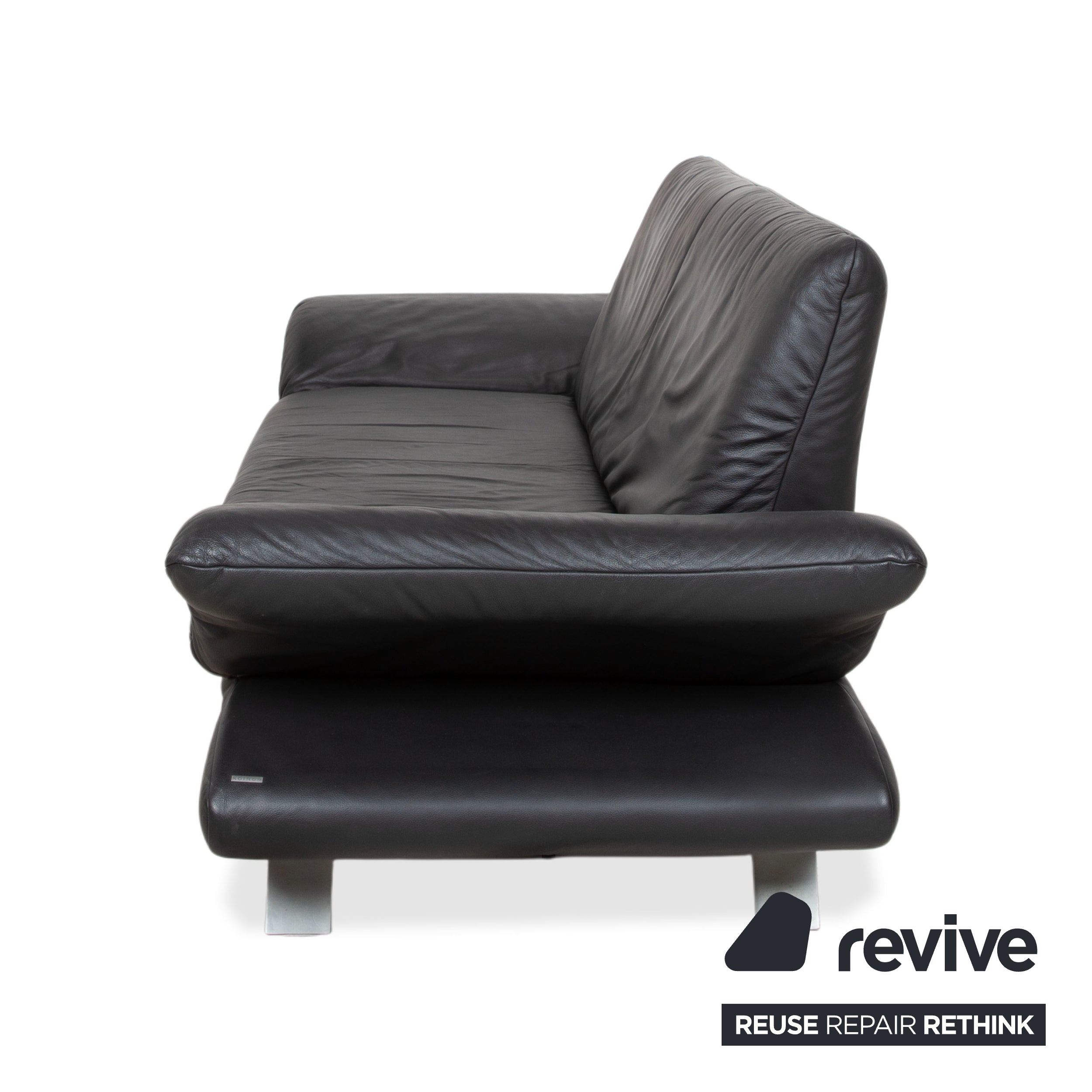 Koinor Rossini Two-Seater Black Leather Sofa Couch Manual Function