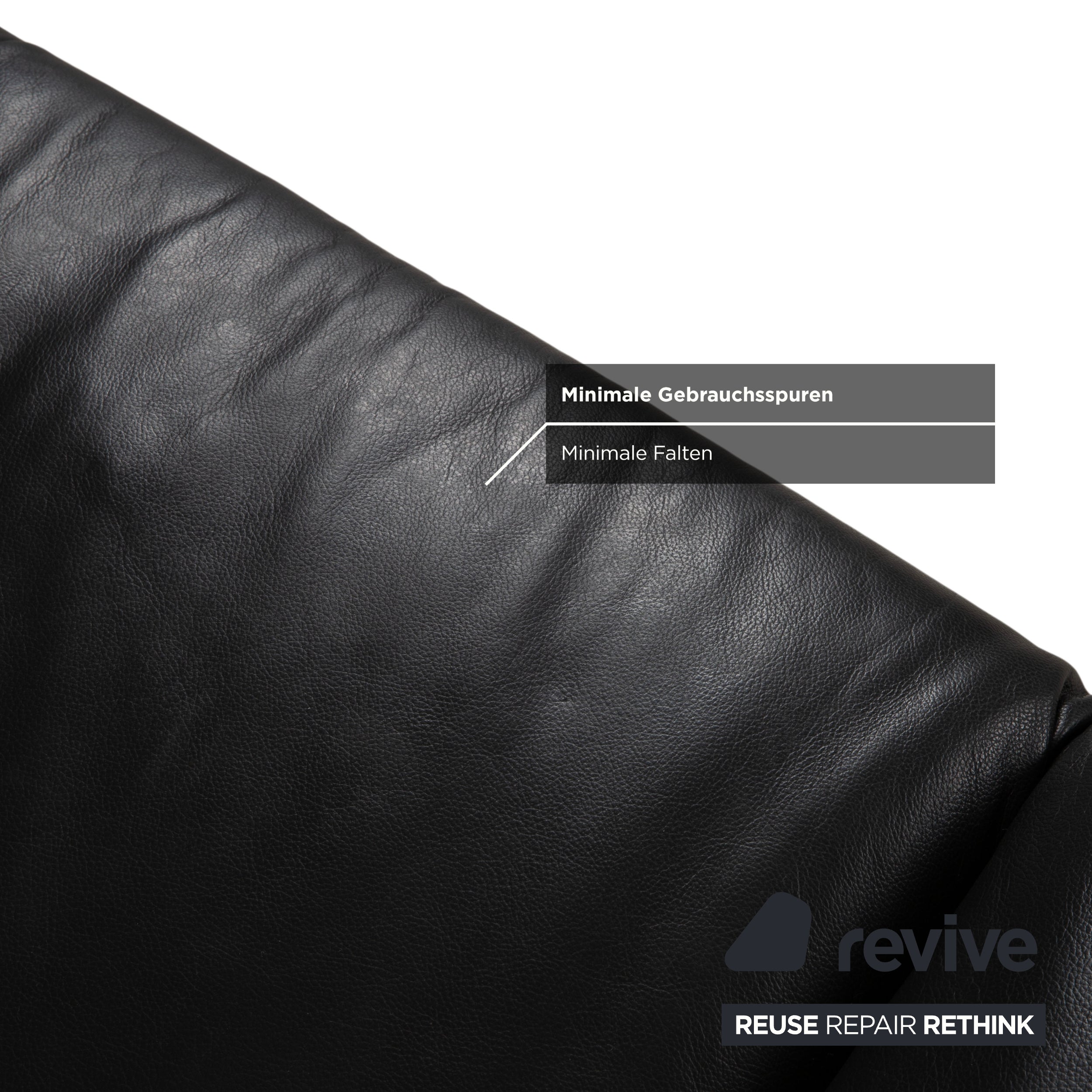 Koinor Rossini Two-Seater Black Leather Sofa Couch Manual Function