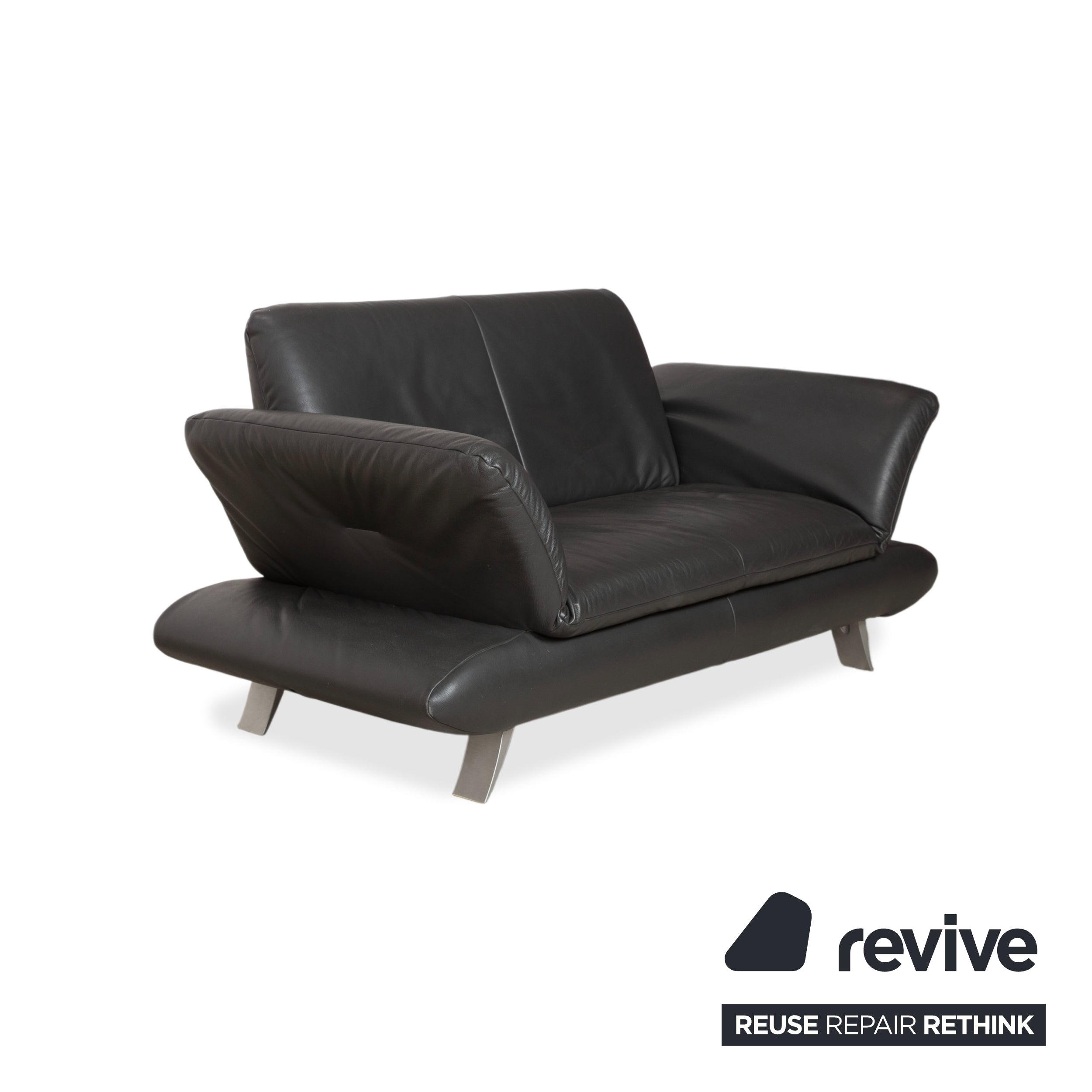 Koinor Rossini Two-Seater Black Leather Sofa Couch Manual Function