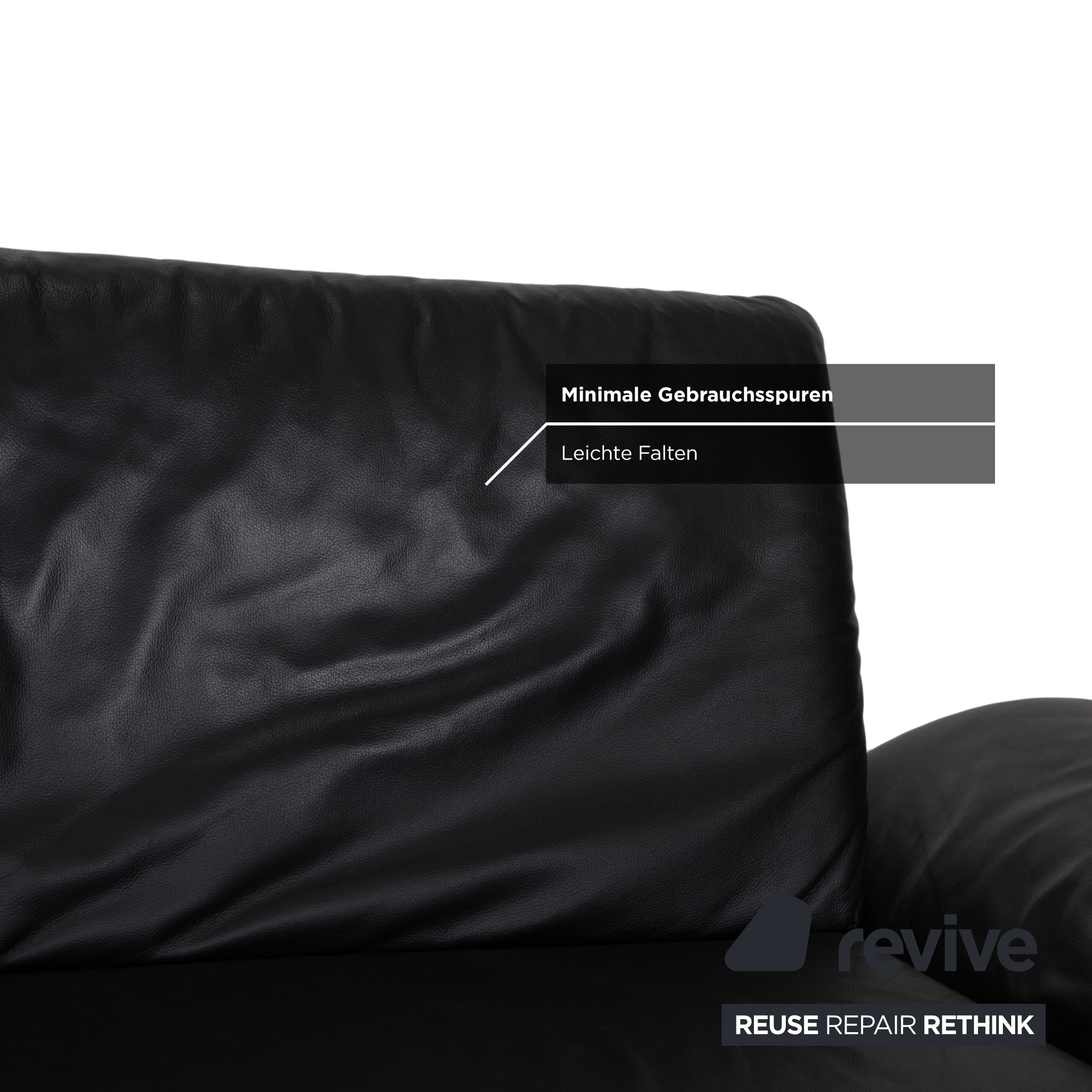 Koinor Rossini Two-Seater Black Leather Sofa Couch Manual Function