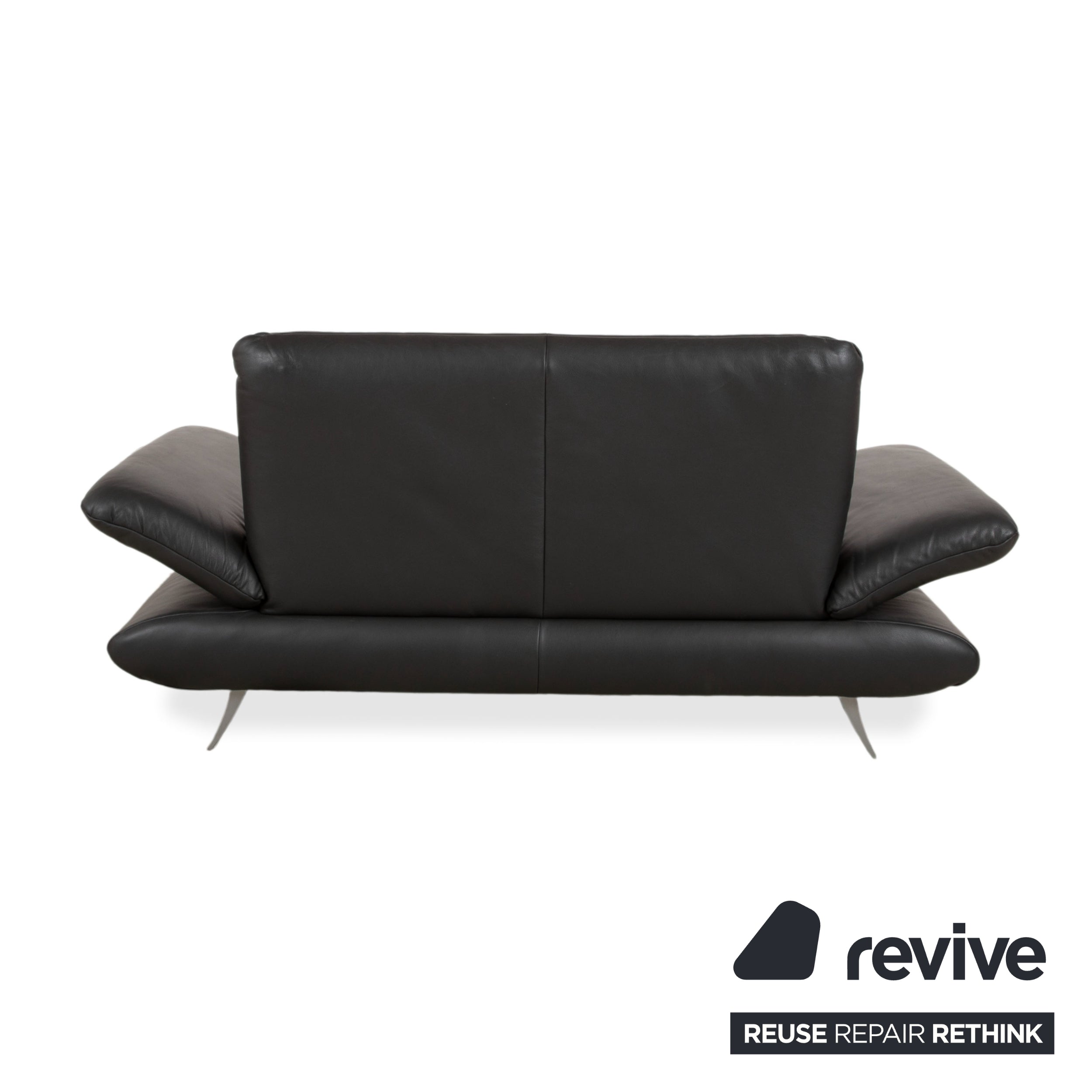 Koinor Rossini Two-Seater Black Leather Sofa Couch Manual Function