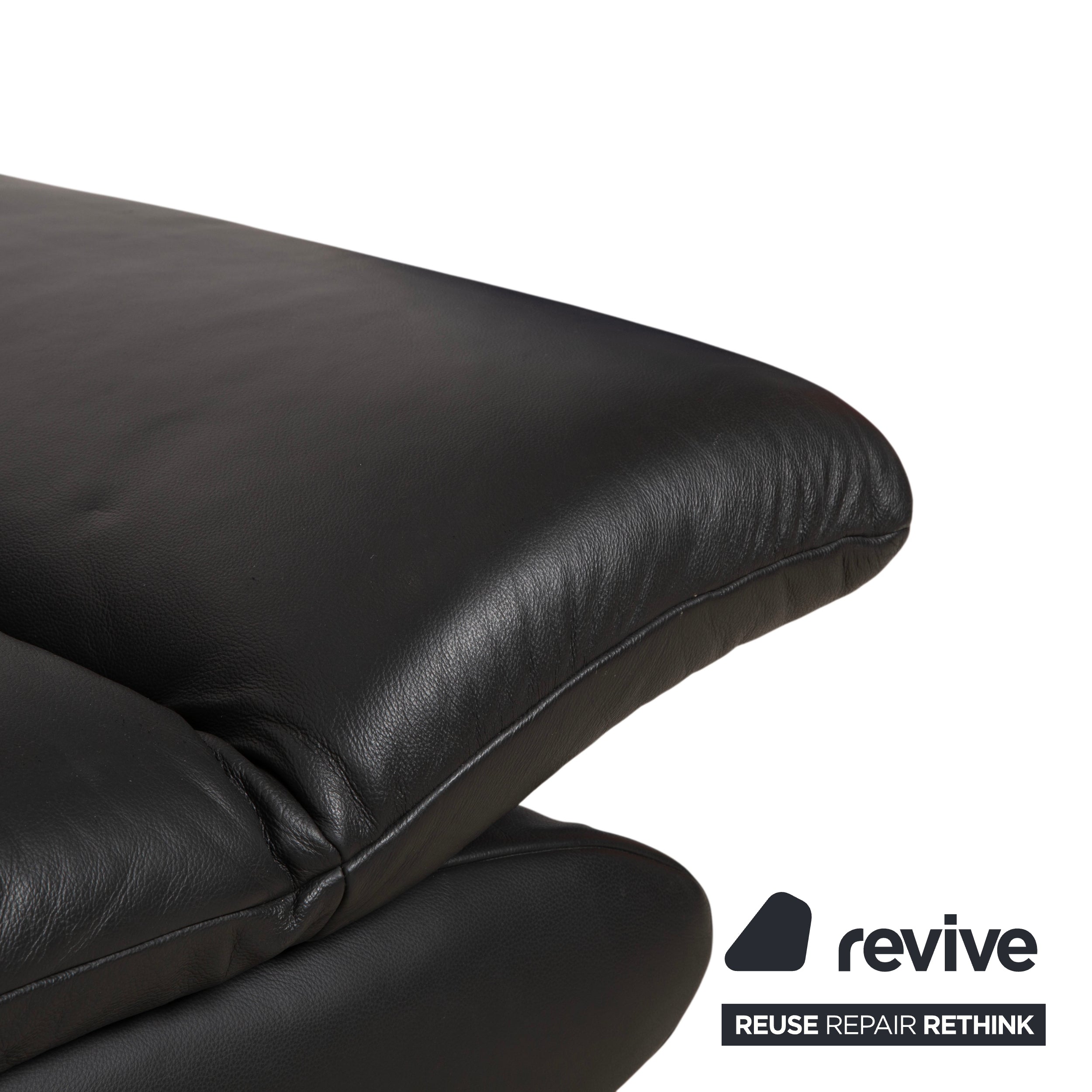 Koinor Rossini Two-Seater Black Leather Sofa Couch Manual Function