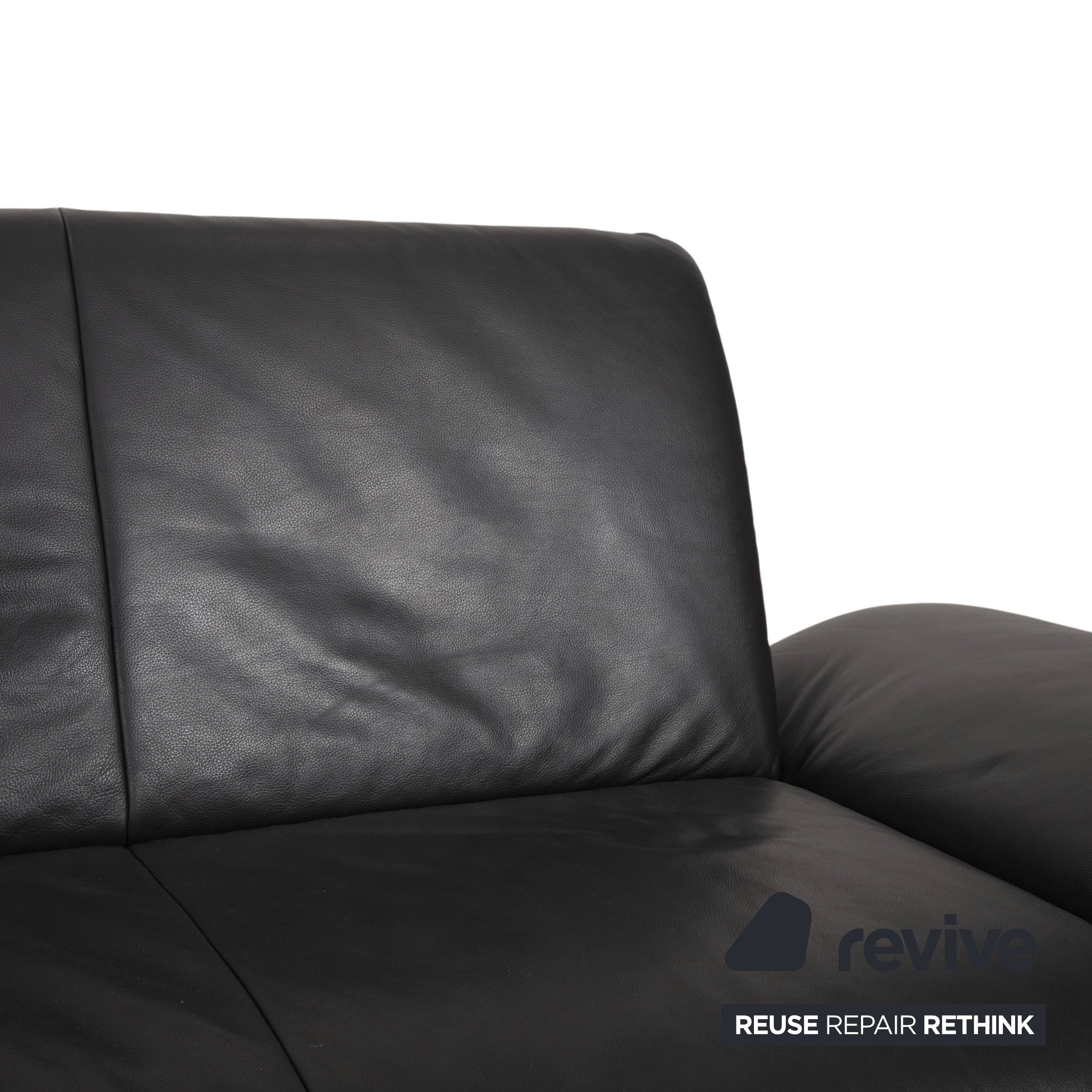 Koinor Rossini Two-Seater Black Leather Sofa Couch Manual Function