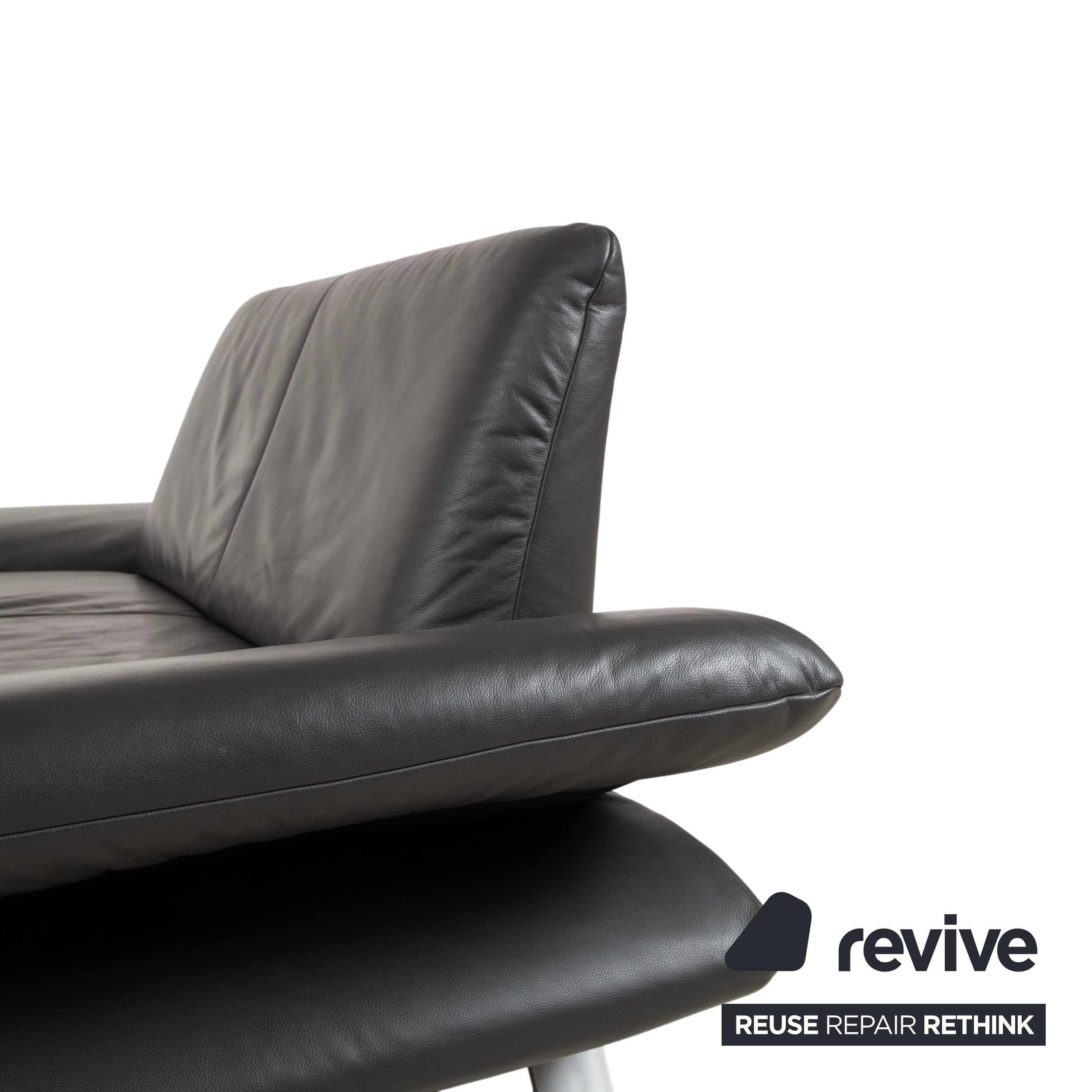 Koinor Rossini Two-Seater Black Leather Sofa Couch Manual Function