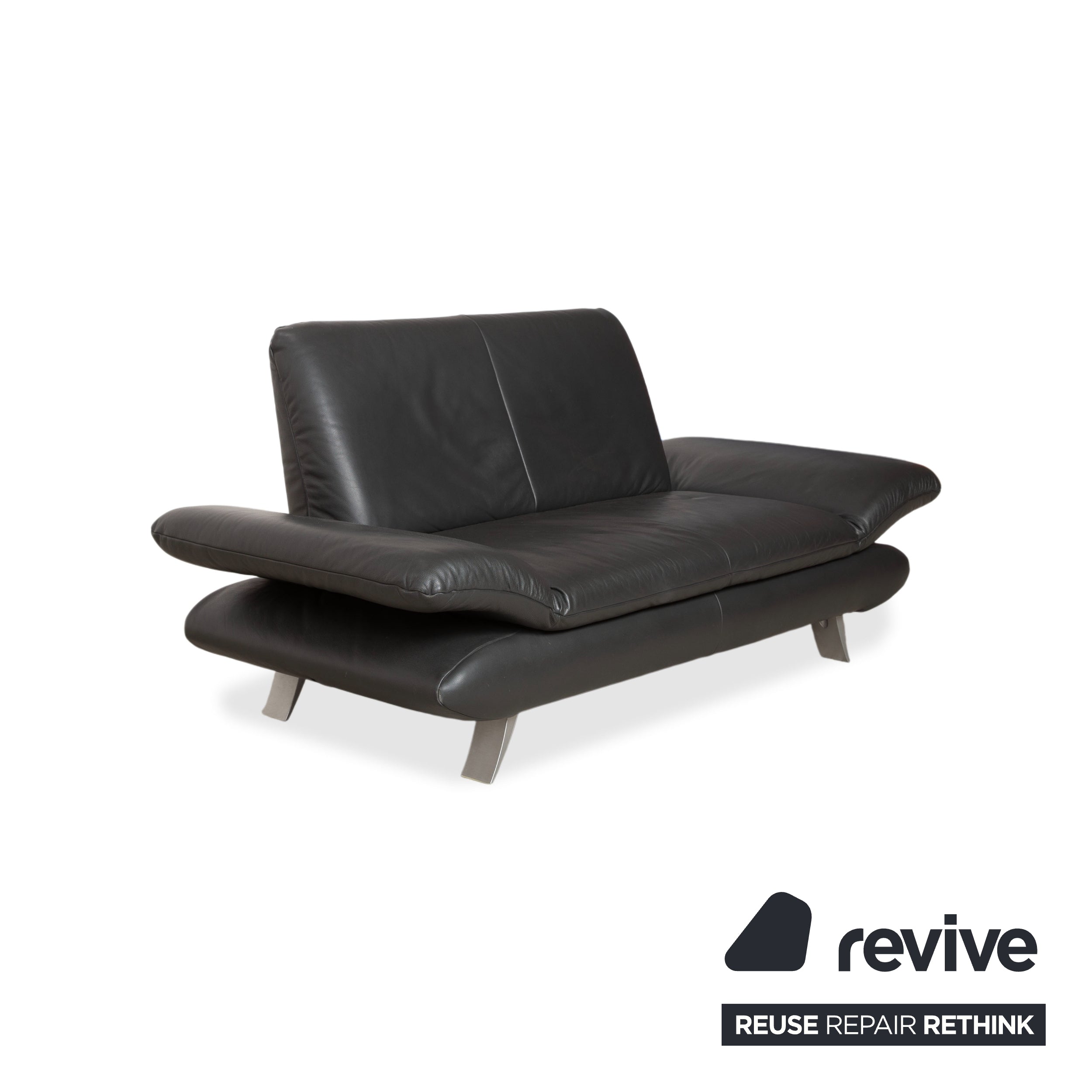 Koinor Rossini Two-Seater Black Leather Sofa Couch Manual Function