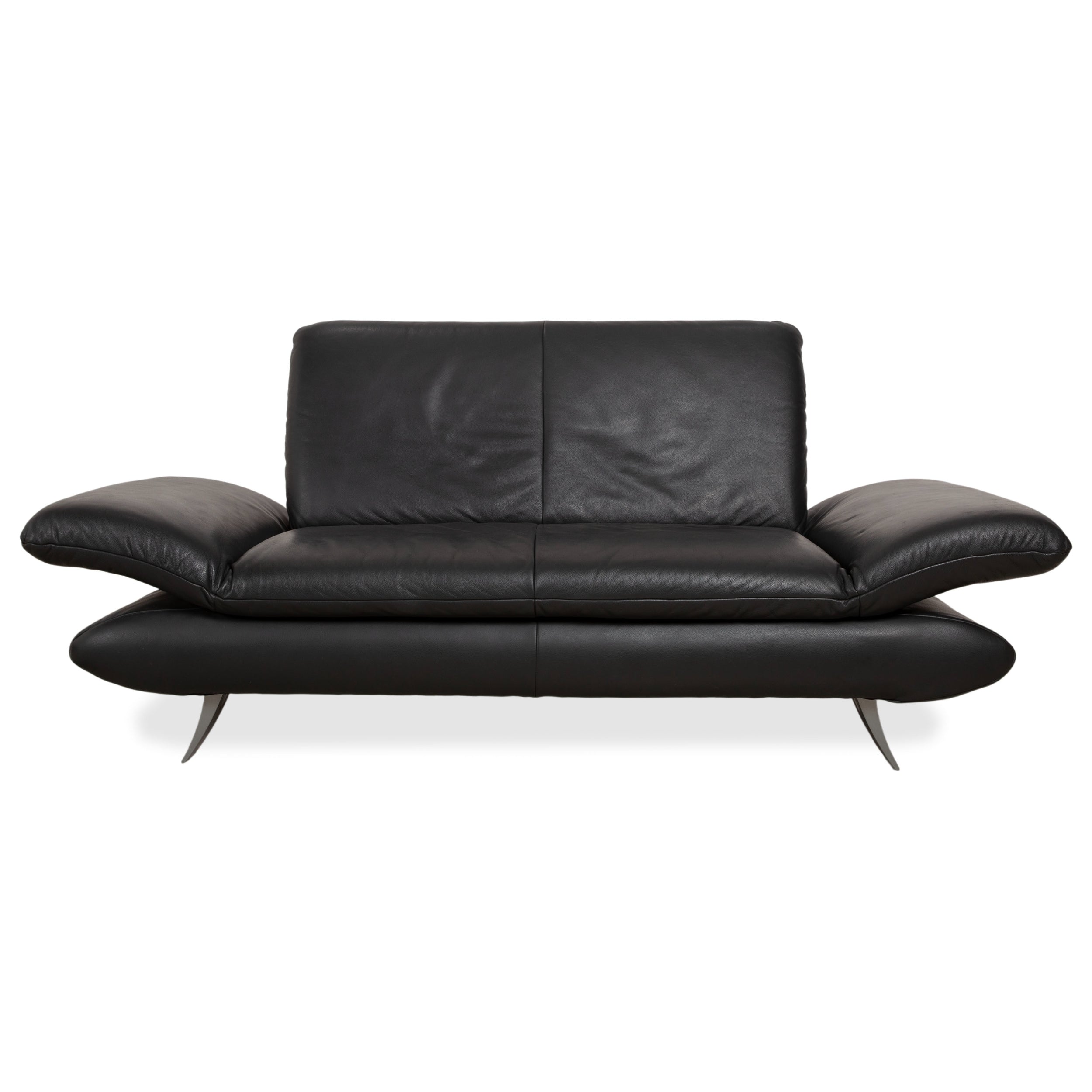 Koinor Rossini Two-Seater Black Leather Sofa Couch Manual Function