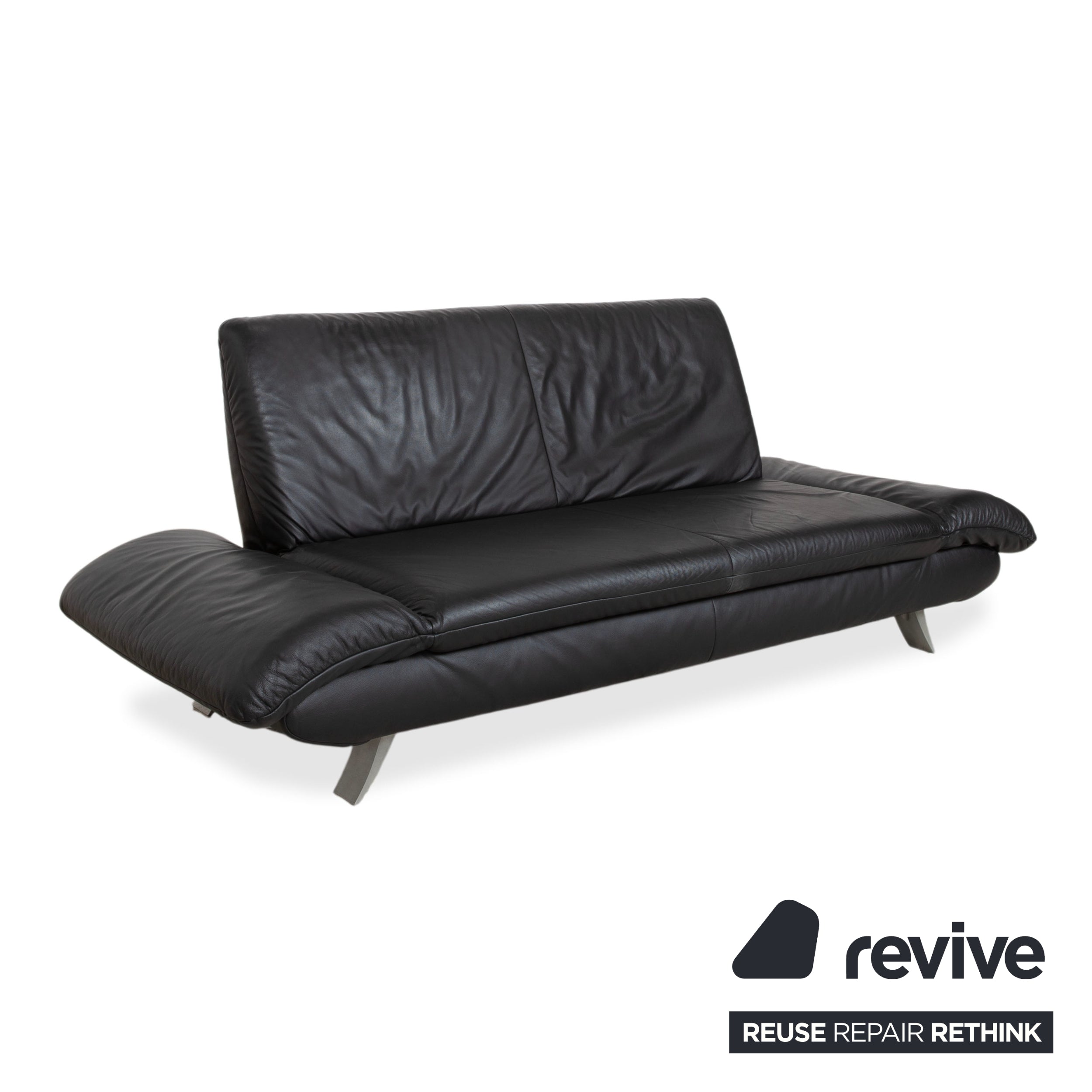 Koinor Rossini Two-Seater Black Leather Sofa Couch Manual Function