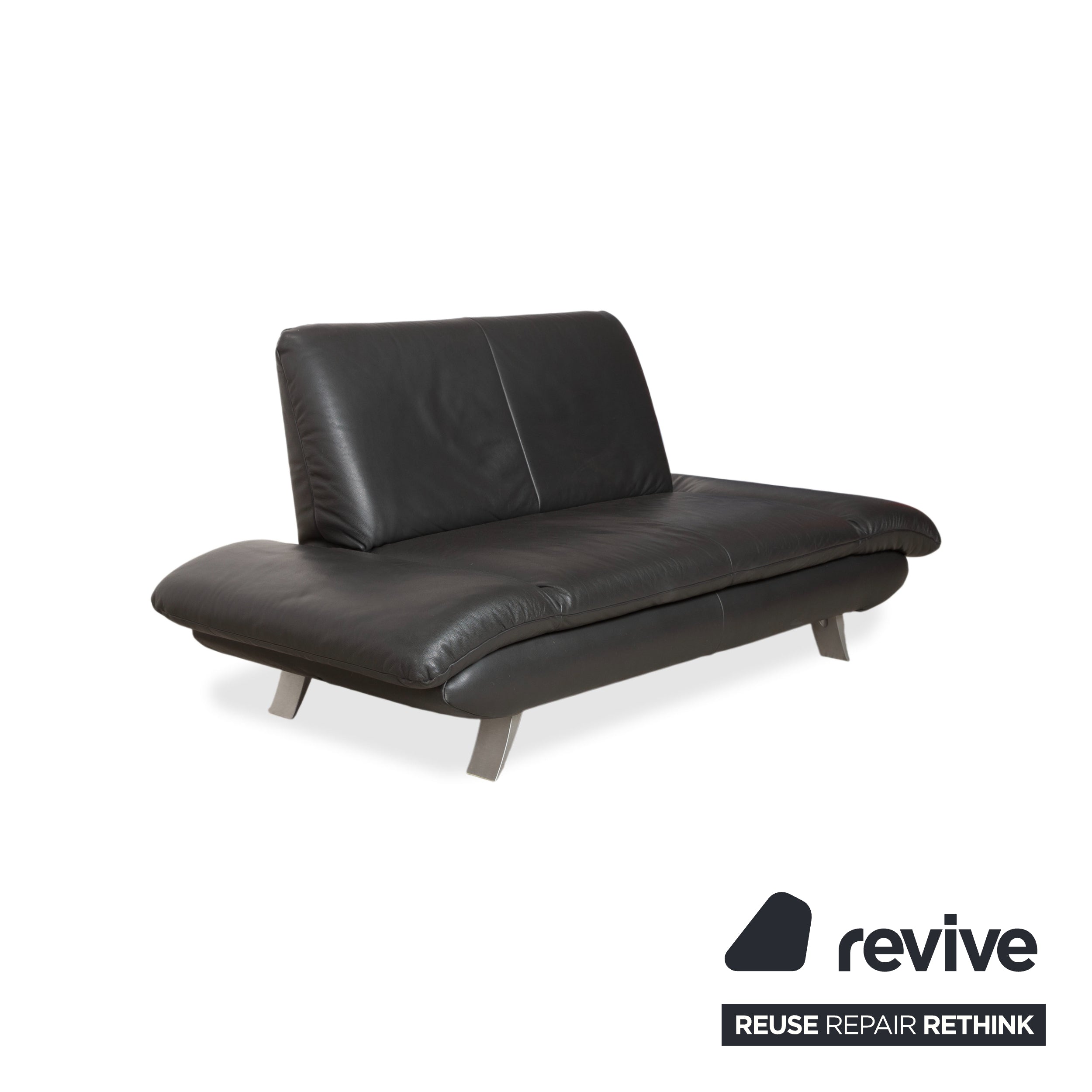 Koinor Rossini Two-Seater Black Leather Sofa Couch Manual Function