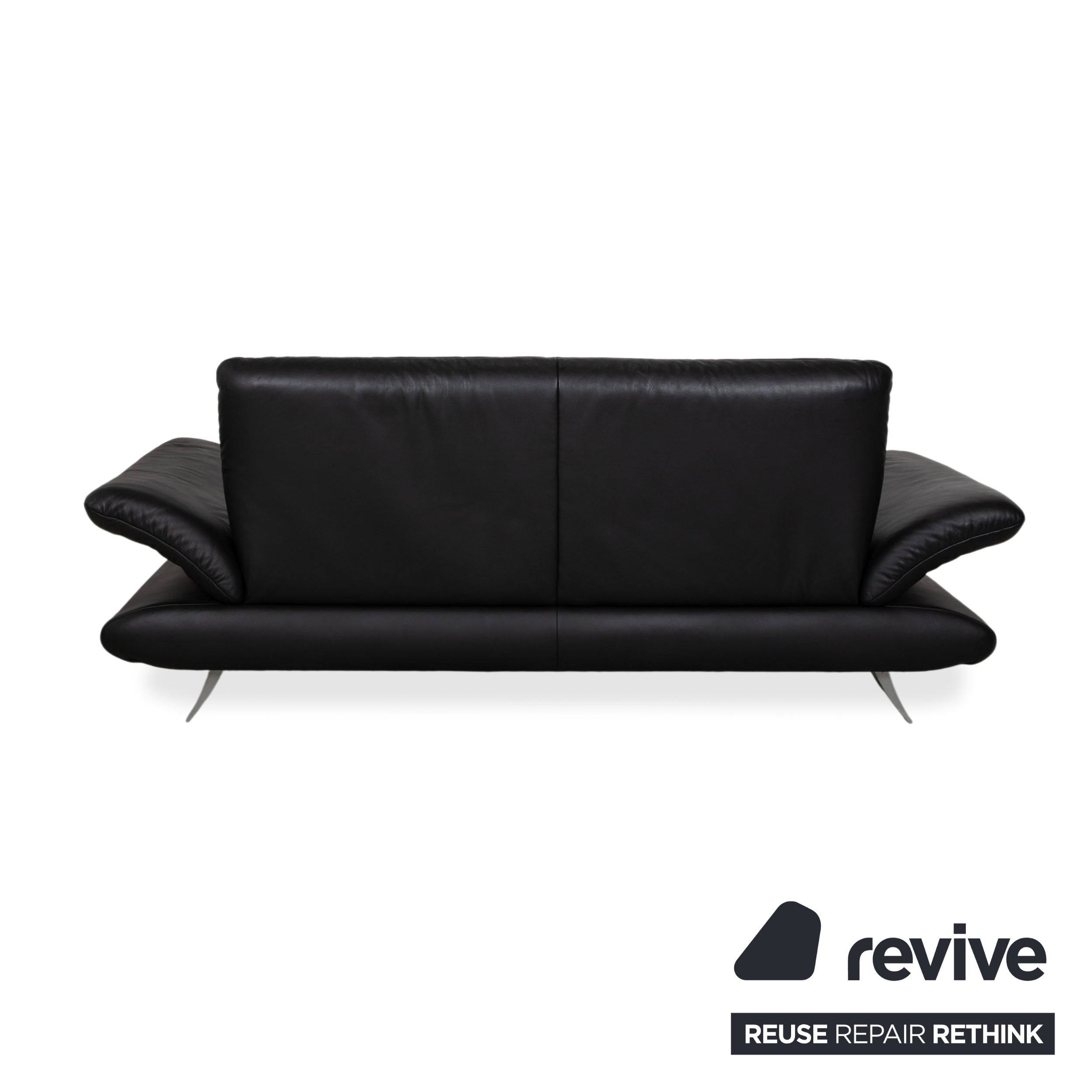 Koinor Rossini Two-Seater Black Leather Sofa Couch Manual Function